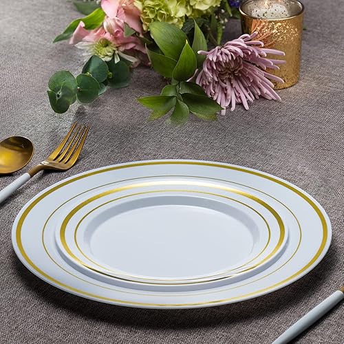 Miniatura 5 de Caja a granel de 460 unidades Paquete combinado de 240 platos de plástico con borde dorado  30 platos desechables de 10.25 pulgadas y 30 platos