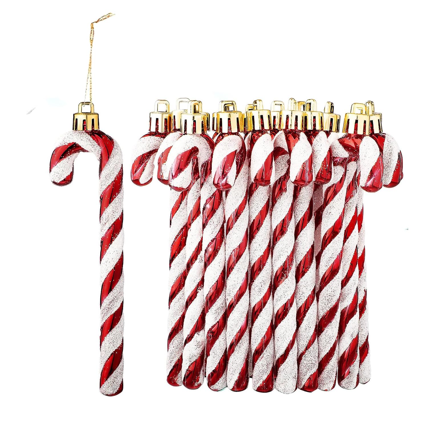 12Pcs Glitter Candy Cane Christmas Tree Decorations Plastic Candy Cane Decorations Christmas Tree Hanging Pendant Ornament for Holiday Party Decoration Favor(Red and White)