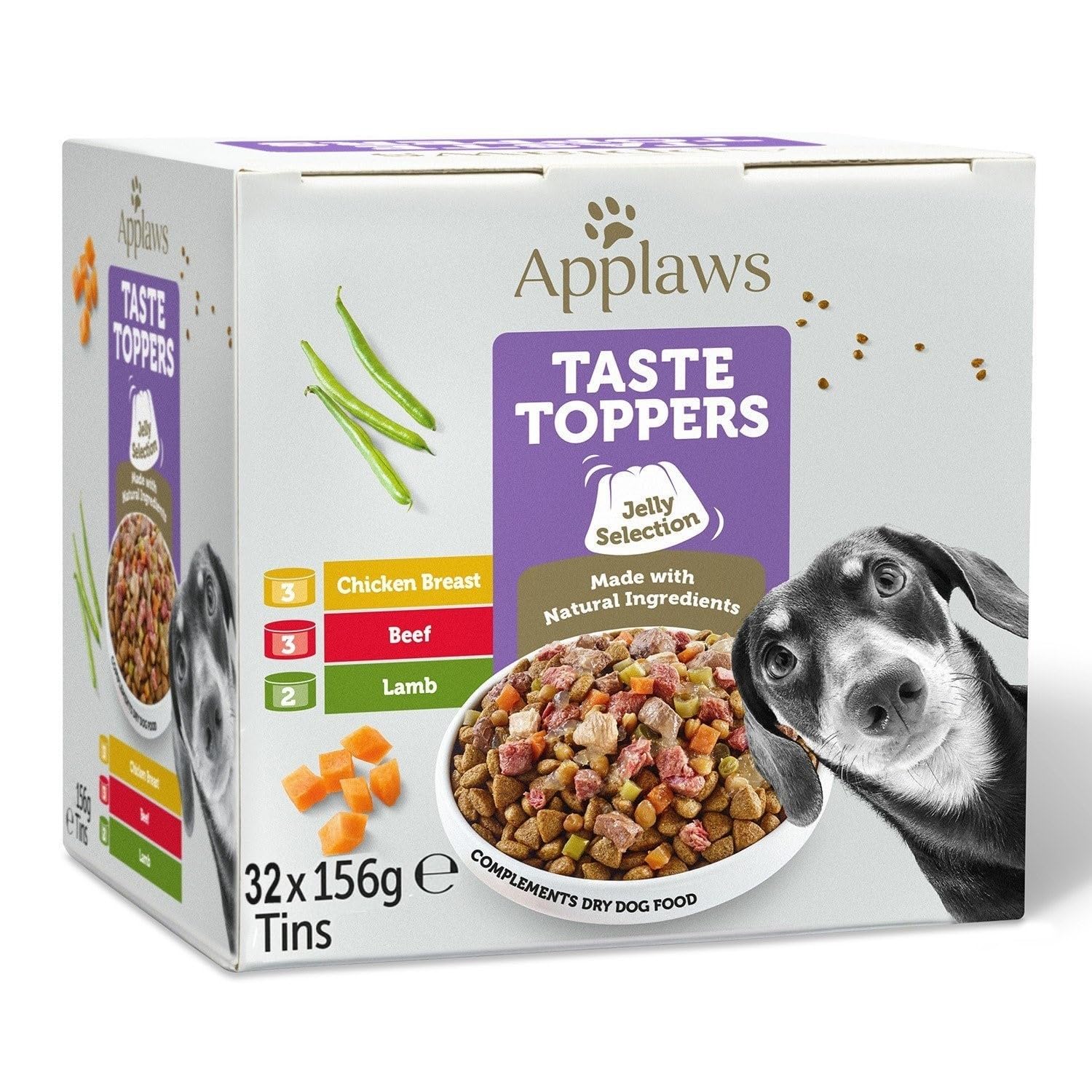 32 x 156g Applaws Taste Toppers Natural Wet Dog Food Tins Jelly Selection