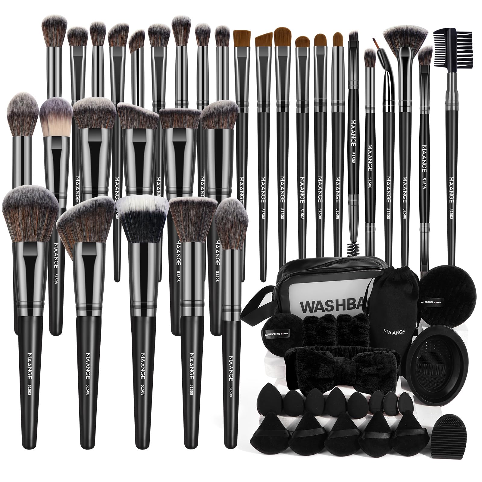 MAANGE Makeup Brushes 54 Pcs Makeup Tool Set, Multi-functional Makeup Kit Premium Synthetic Brush Make up Brushes Set for Women Girl (Black, 54 Pcs)