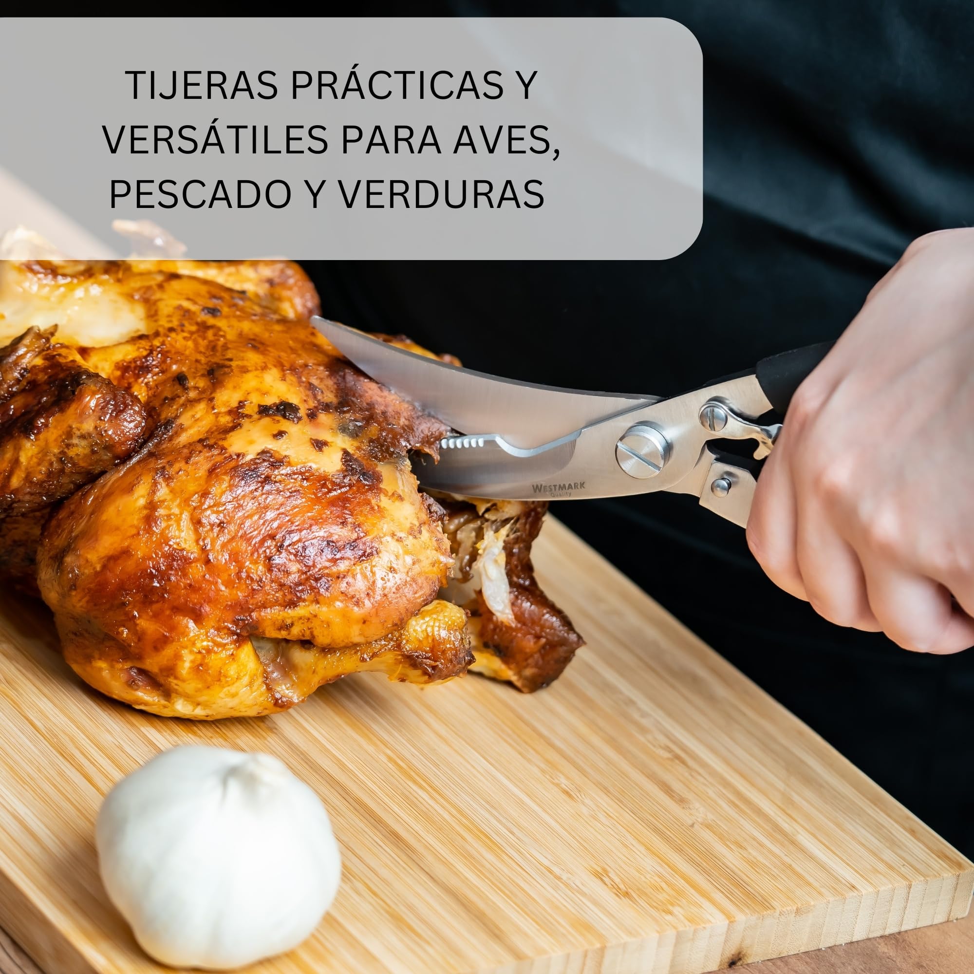 Westmark Set de Acero Inoxidable para Aves, 1x Tijeras para Aves, 1 x exprimidor para Asar & Hilo de Cocina 60m, para Catering o en casa (Negro/ 3 Piezas)