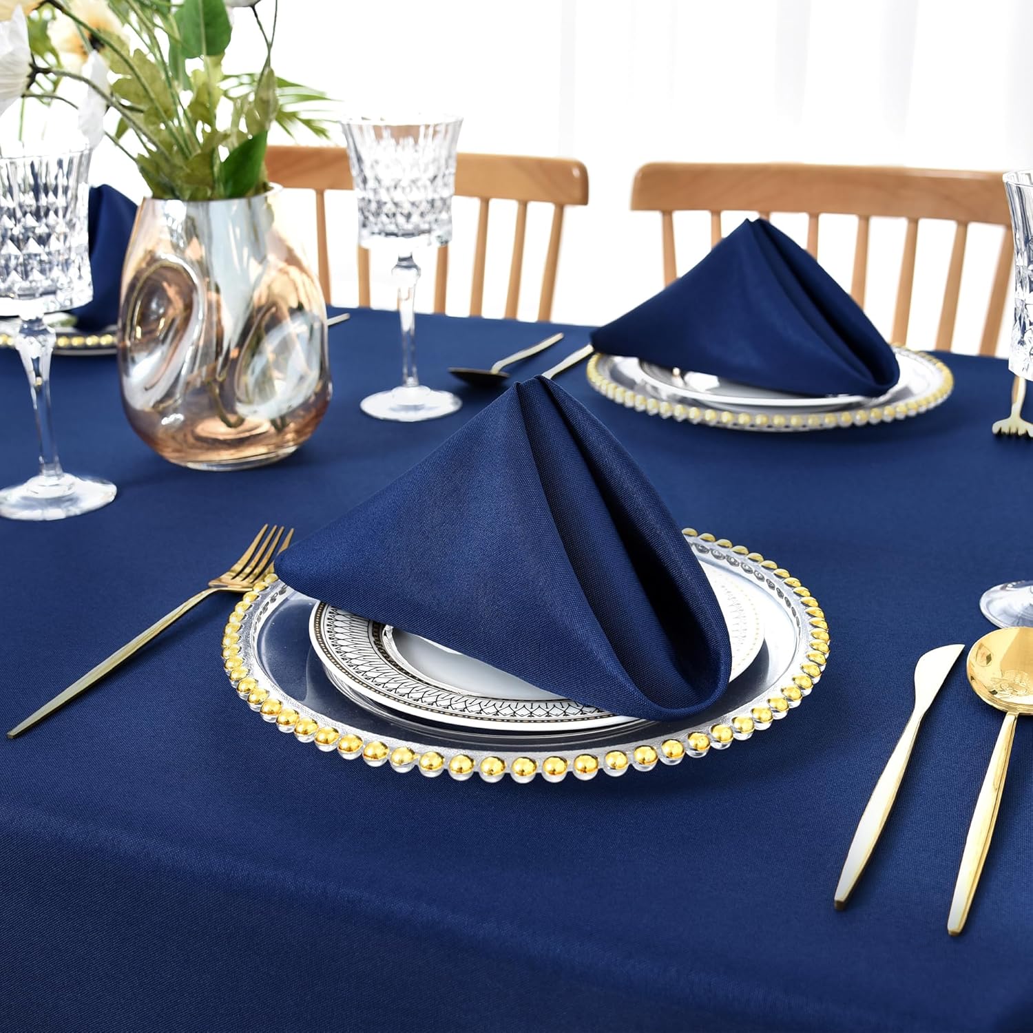 Oval Tablecloth 60X84 Inch Navy Washable Table Cloth and Cloth Napkins Set of 12 Reusable Dinner Napkin Square 18X18 Inch for Dinning Home Restaurant Wedding