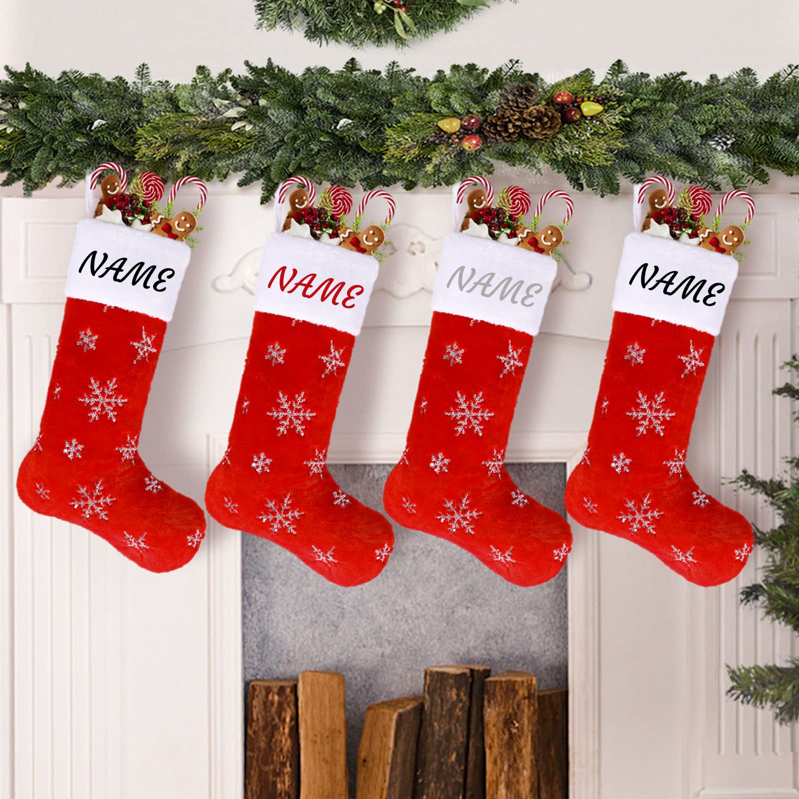 Weihnachtsstrümpfe Personalisiert Namen 6 Stück Groß Rot Plüsch Weihnachtsstrumpf Bestickt Personalisiert Red Custom Christmas Stockings für Weihnachten Familie Kamin Dekorationen
