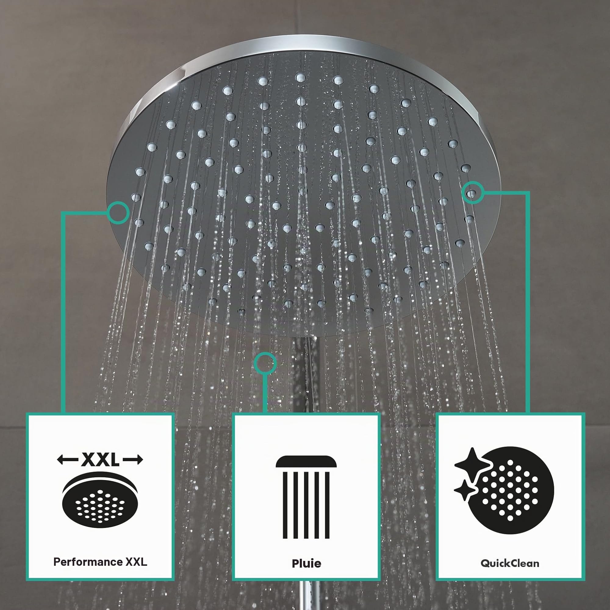 hansgrohe Vernis Blend - Colonne de douche avec mitigeur thermostatique, douche pluie 205 mm avec robinet, douchette, support, flexible de douche, barre et douche de tête ronde 1 jet, Chromé, 26089000