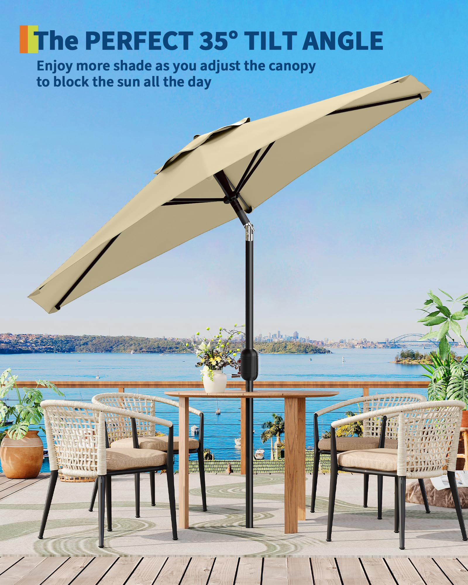 Sunnydaze Parasol De Terrasse D'extérieur De 2,7 M Avec Lampes Solaires - Parasol De Marché De