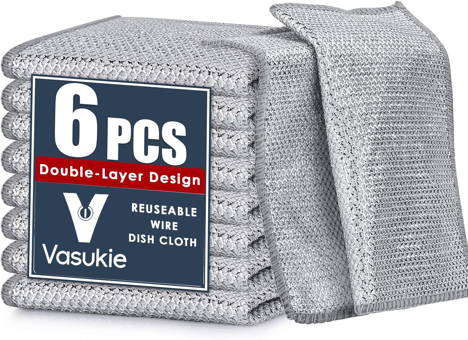 Vasukie Multipurpose Non-Scratch Stainless Steel Wire Dishwashing Rags | Scrubber Dishcloth Dishes Sinks Counters | Easy Rinsing | Machine Washable | Durable & Reusable | Wet & Dry Use | (PACK OF 6) (B0D8JC82XR) Amazon Price History, Amazon Price Tracker