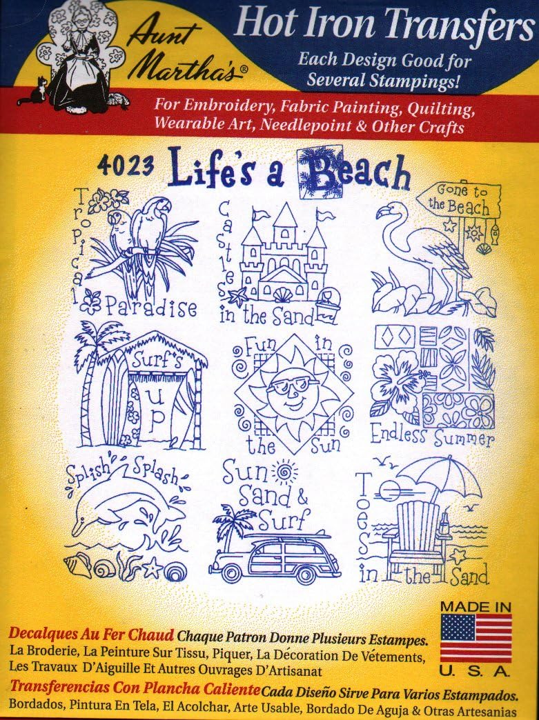 Life's a Beach Aunt Martha's Hot Iron Embroidery Transfer