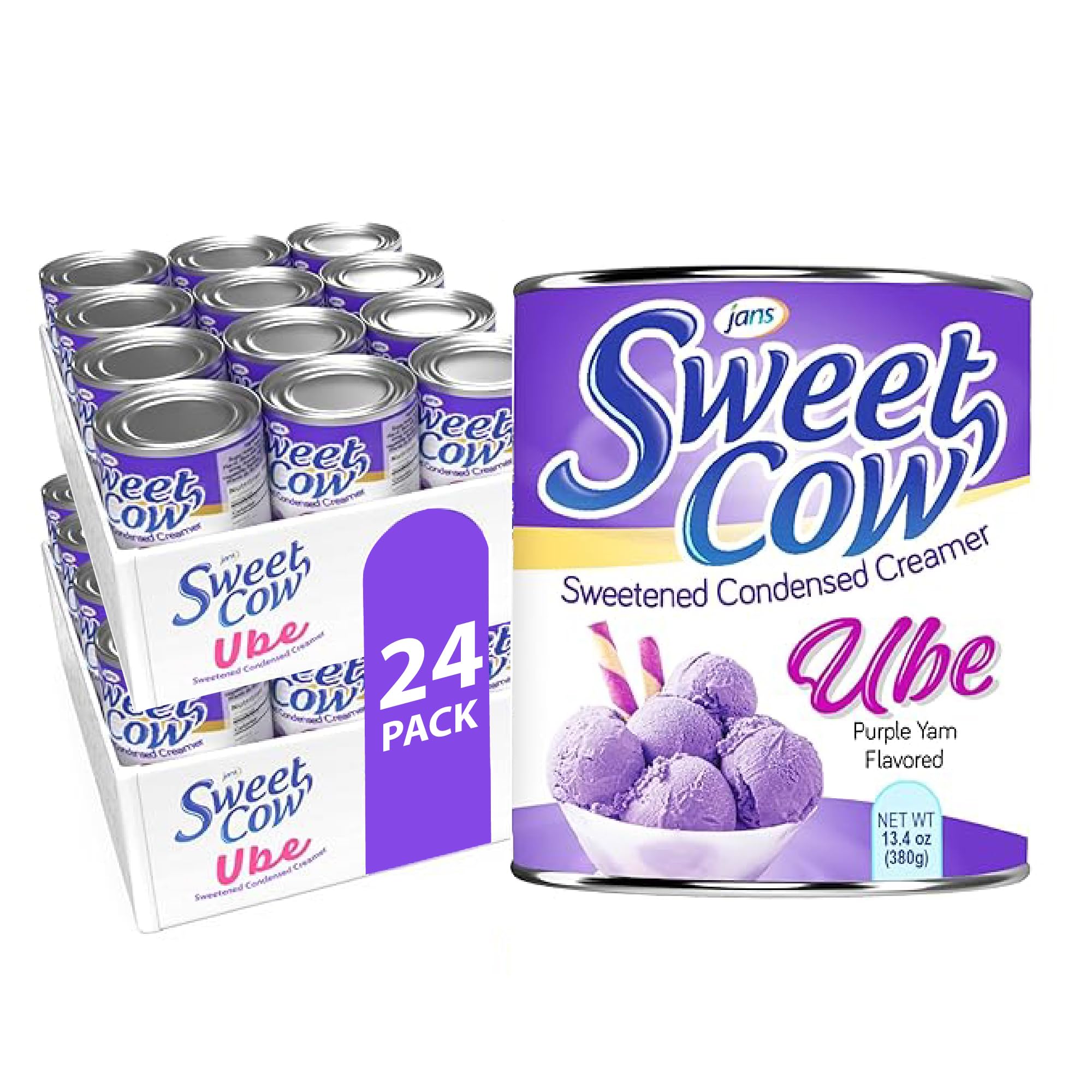 Jans Sweet Cow - Ube Flavored Sweetened Condensed Creamer - Purple Colored Sweet Potato Creamer for Baking Cooking