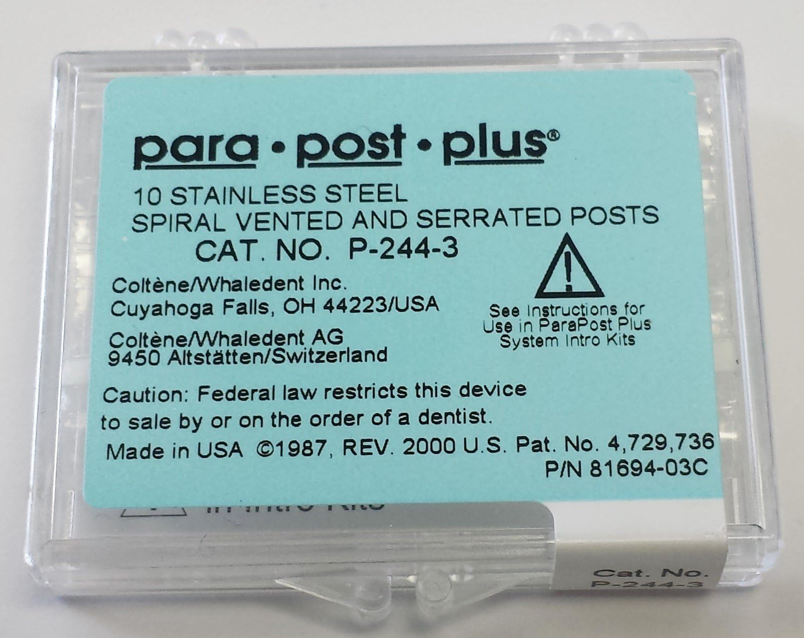 Coltene Whaledent P2443 ParaPost Model Plus P244 Refill Post, Brown, Stainless Steel, Size 3, Pack of 10