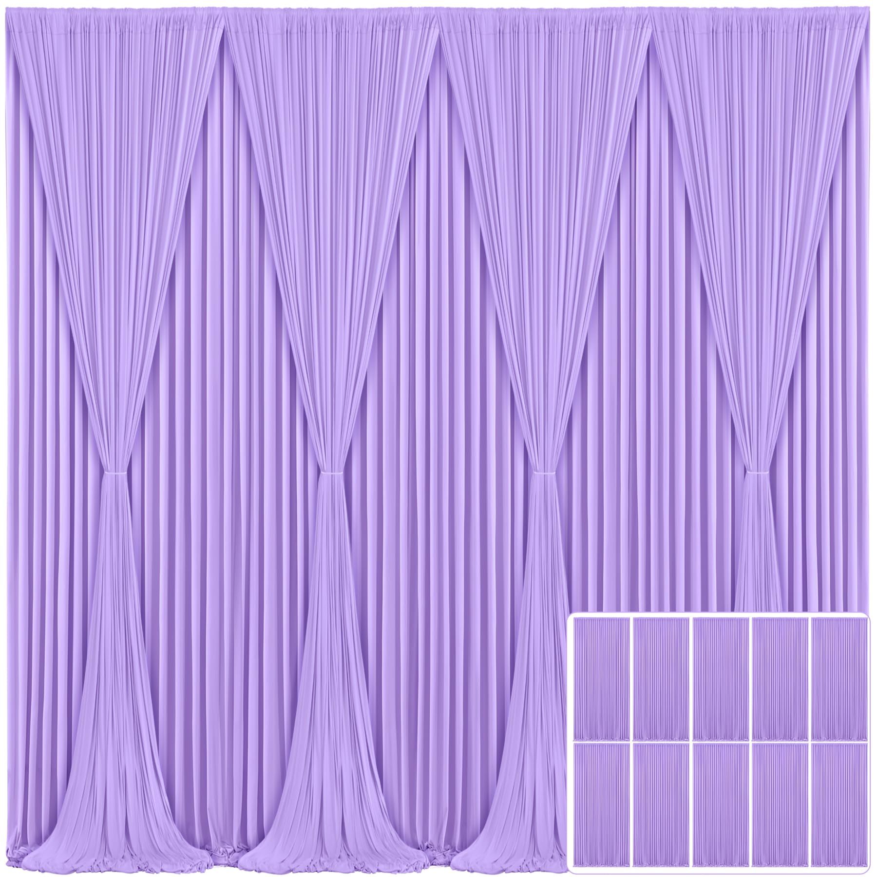 10 Panels Lavender Backdrop Curtain for Parties Wedding Wrinkle Free Light Purple Photo Curtains Backdrop Drapes Fabric Decoration for Baby Shower Photoshoot 50ft(W) x 10ft(H)