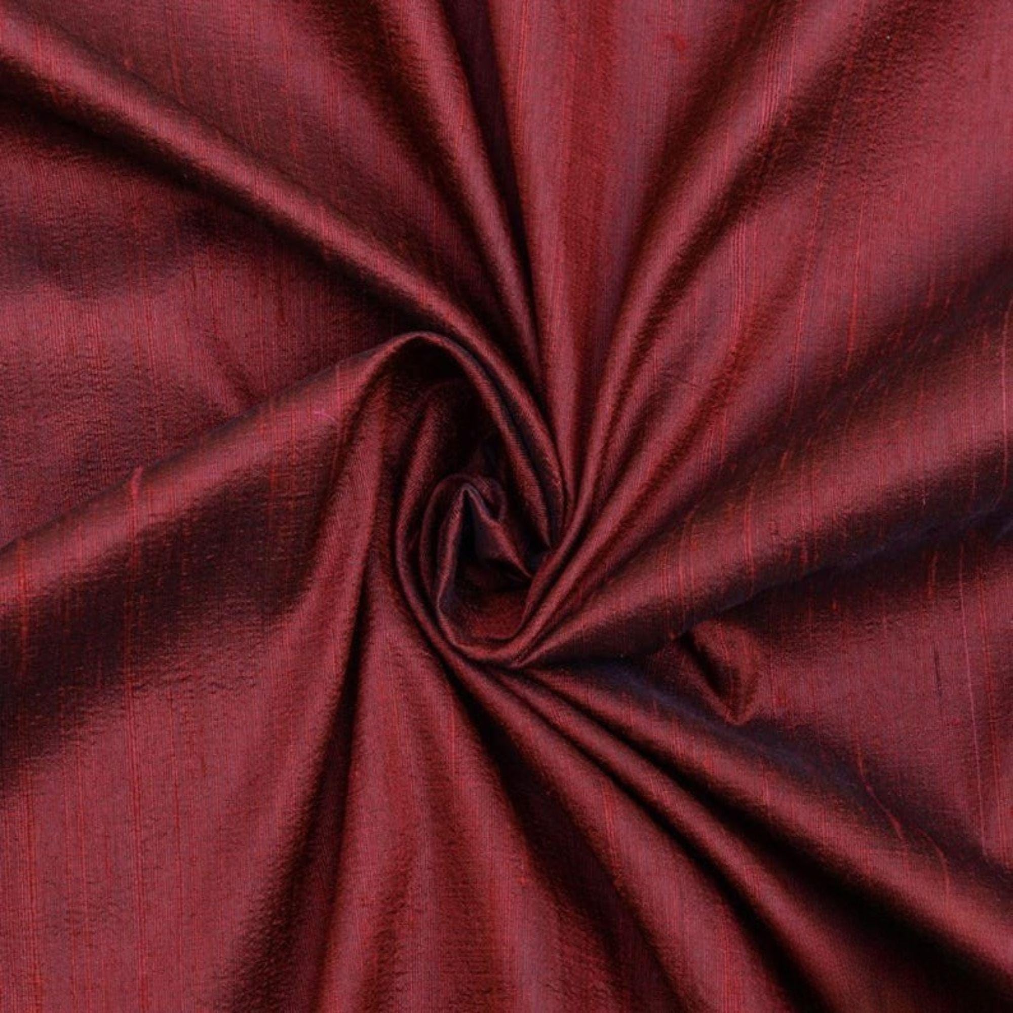Fabric Mart Direct Maroon Silk Dupioni Fabric By The Metre, 1 Metre 104 cm Width Slubbed Dupioni Silk Solid Color Red Wholesale Combination Upholstery Fabric for Curtains Bridal Dress Drapes โ image 1