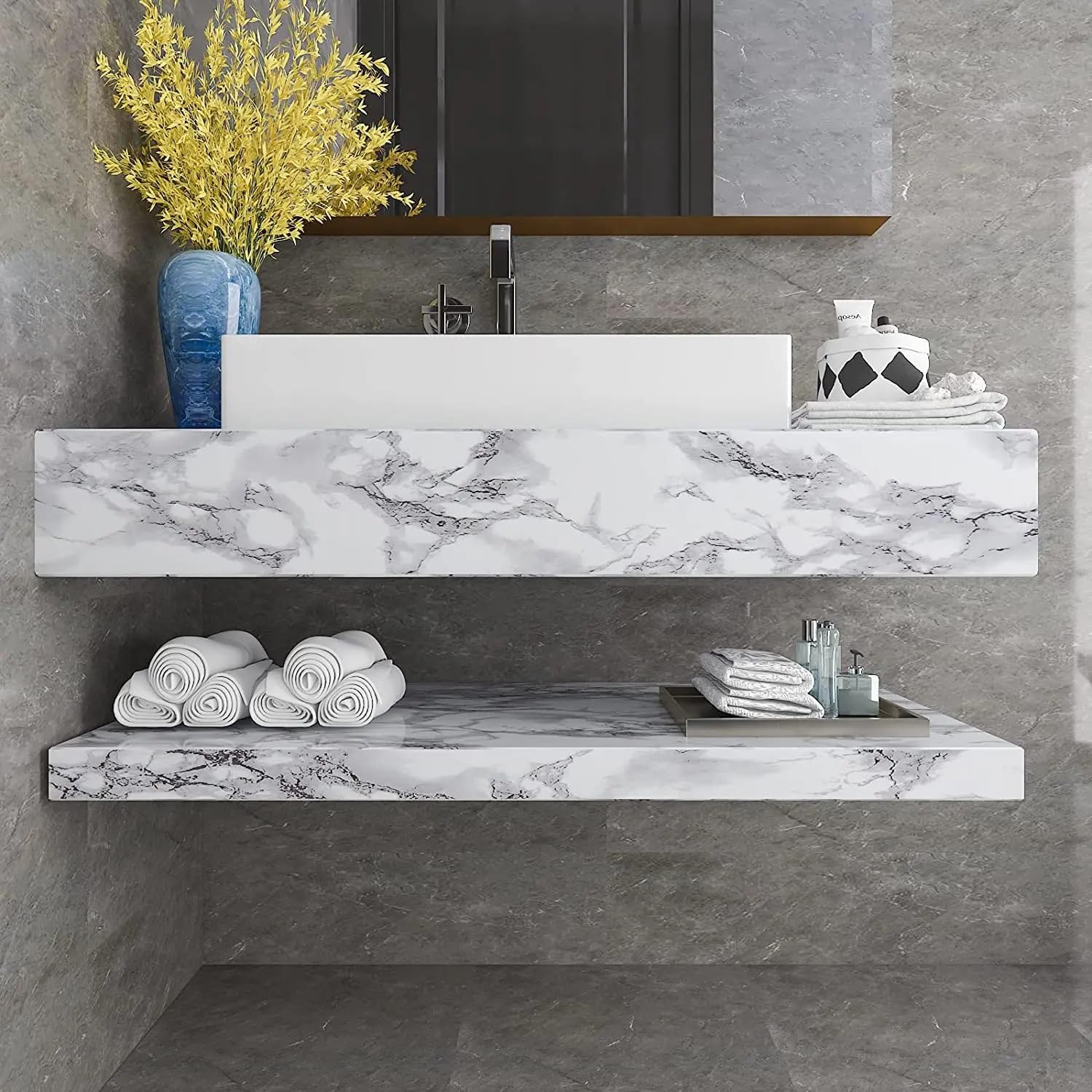 Vinilo Adhesivo Marmol,Vinilos para Muebles Marmol Papel tapiz autoadhesivo impermeable for decoración de encimera baño, pegatinas PVC a prueba aceite for cocina, renovación gabinete(6,50cmx10m)