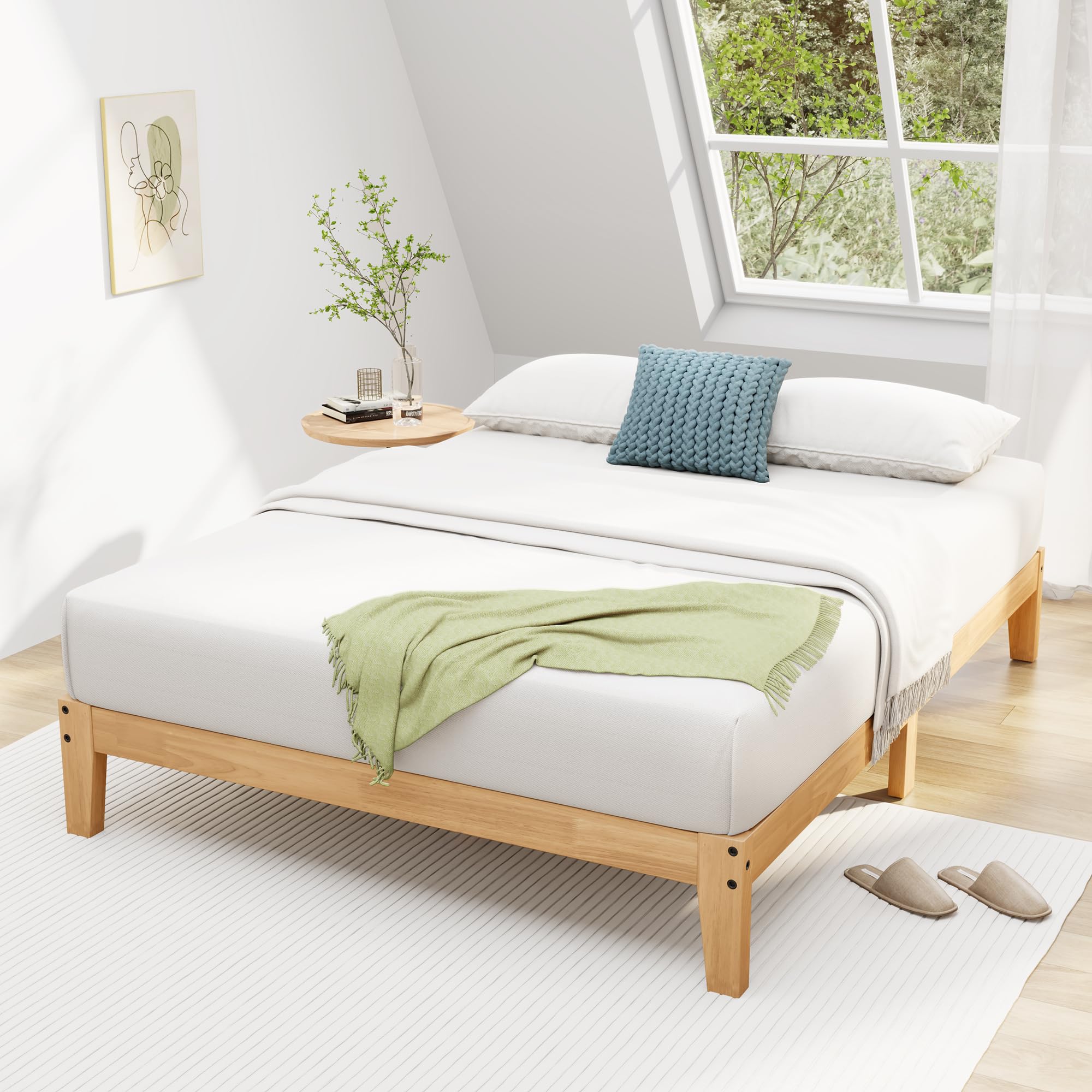 Photo 1 of 12 Inch Queen Solid Wood Platform Bed with Wooden Slats, No Box Spring