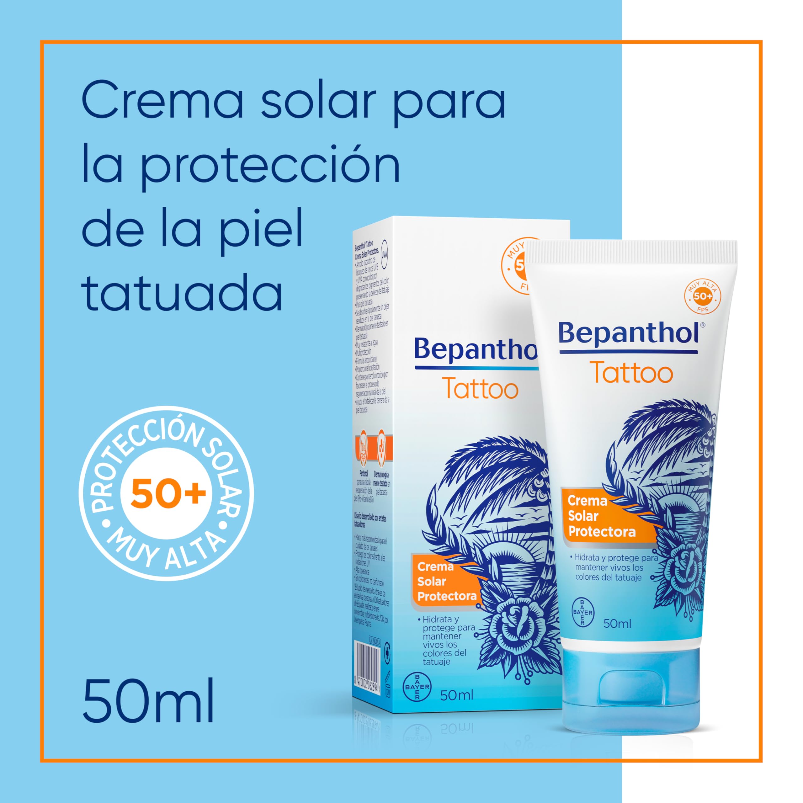 Bepanthol Tattoo Crema Solar 50, Proteccion Solar para Tatuajes SPF50, 50 ml — view 9