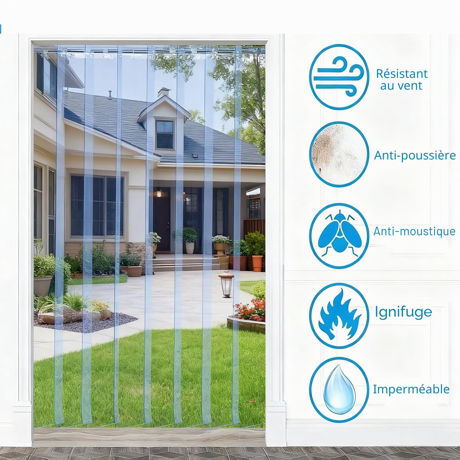 Rideau À Lamelles Transparent Lanière en PVC Kit