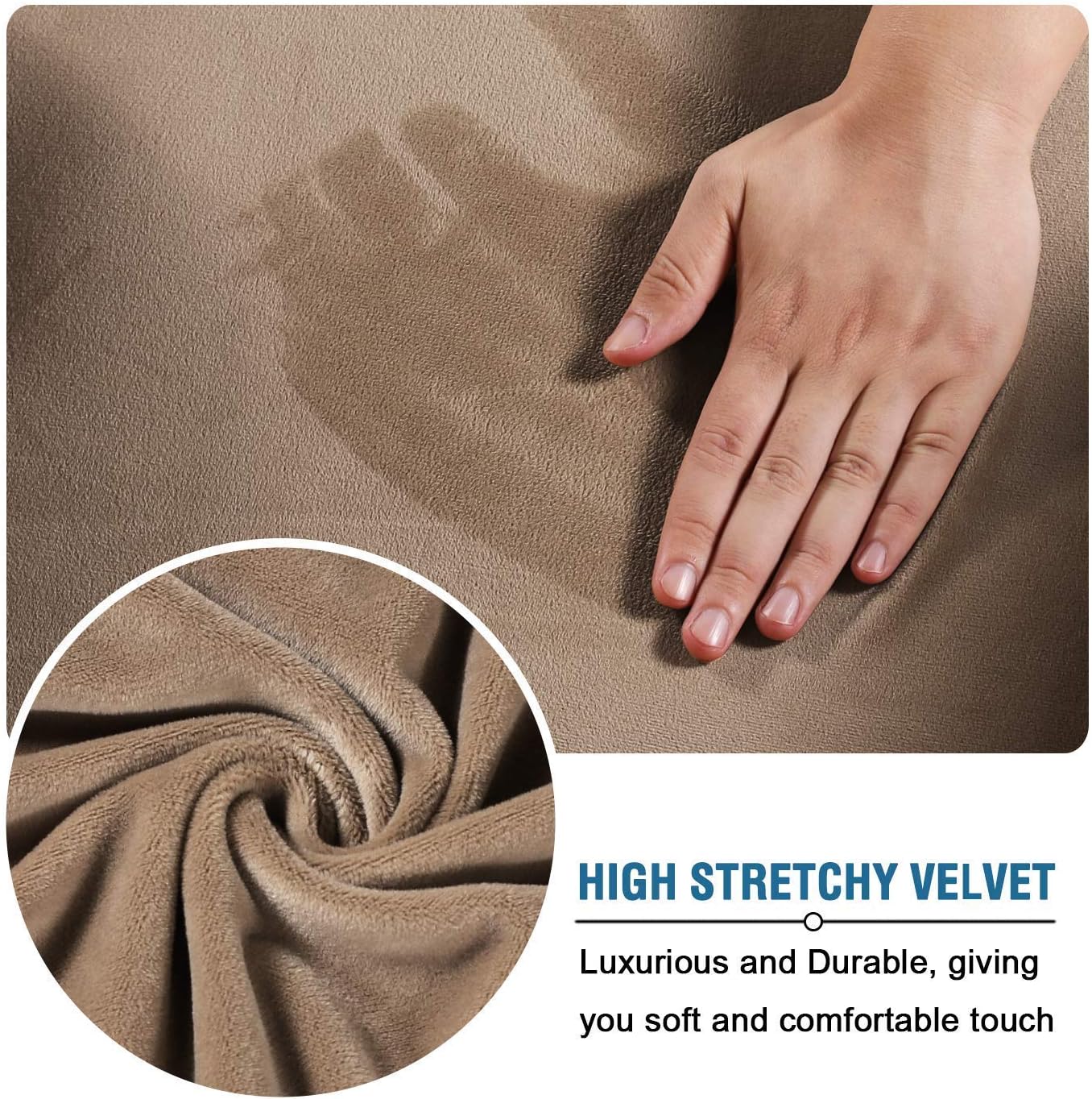 H.VERSAILTEX Velvet 4 Piece Sofa Slipcover for 3 Cushion Couch, Camel Bundles Round Ottoman Slipcover (Medium, Camel)