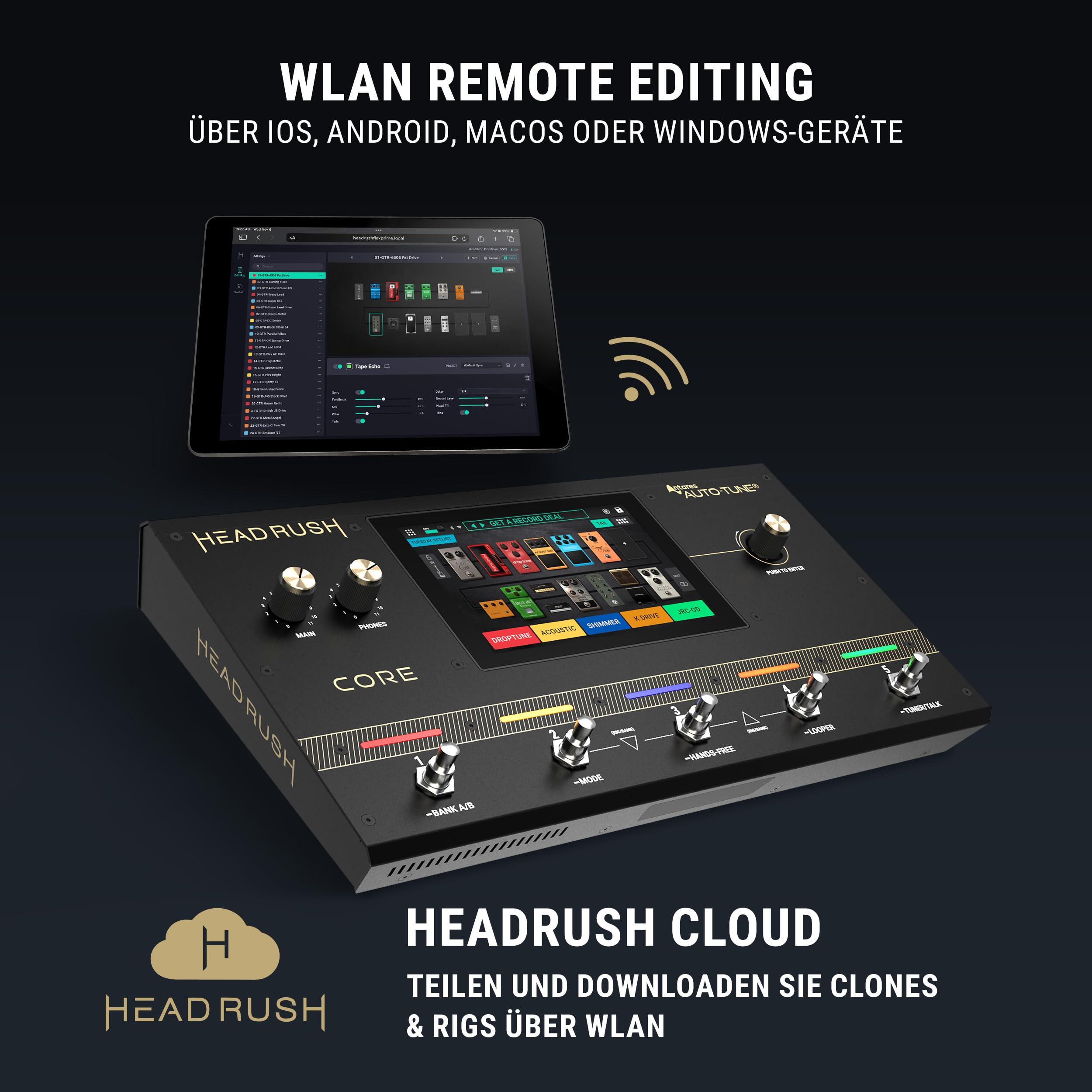 HeadRush Core - Gitarre und Vocal Multi Core Effekt Amp Modelling Prozessor mit Cloning, Looper, Antares Auto-Tune, WLAN, Touchscreen und Bluetooth