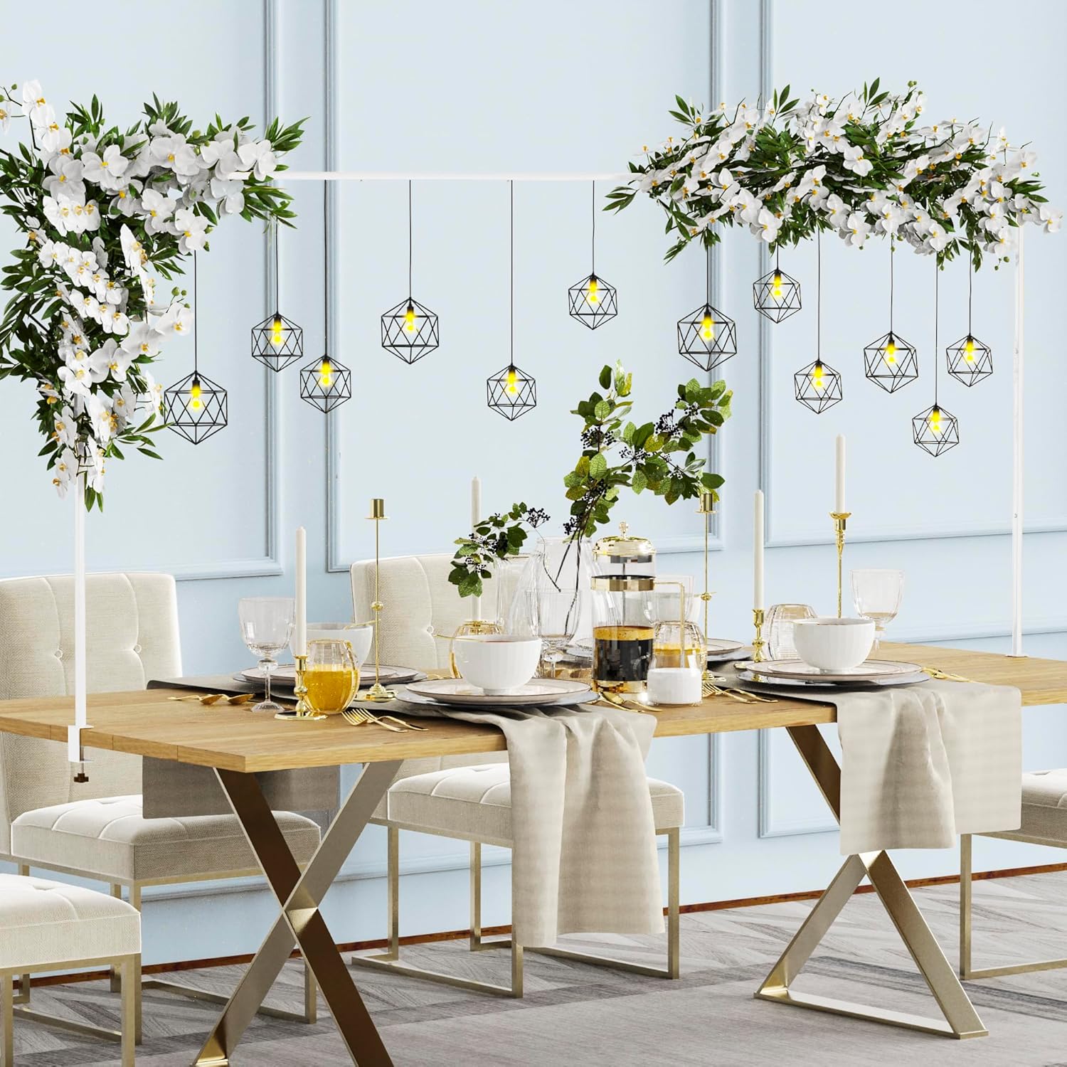 Fomcet Over The Table Rod Stand with Clamps 13"-42'' Tall 29"-98" Length White Metal Adjustable Table Arch for Wedding Birthday Party Anniversary Christmas Decoration Supplies
