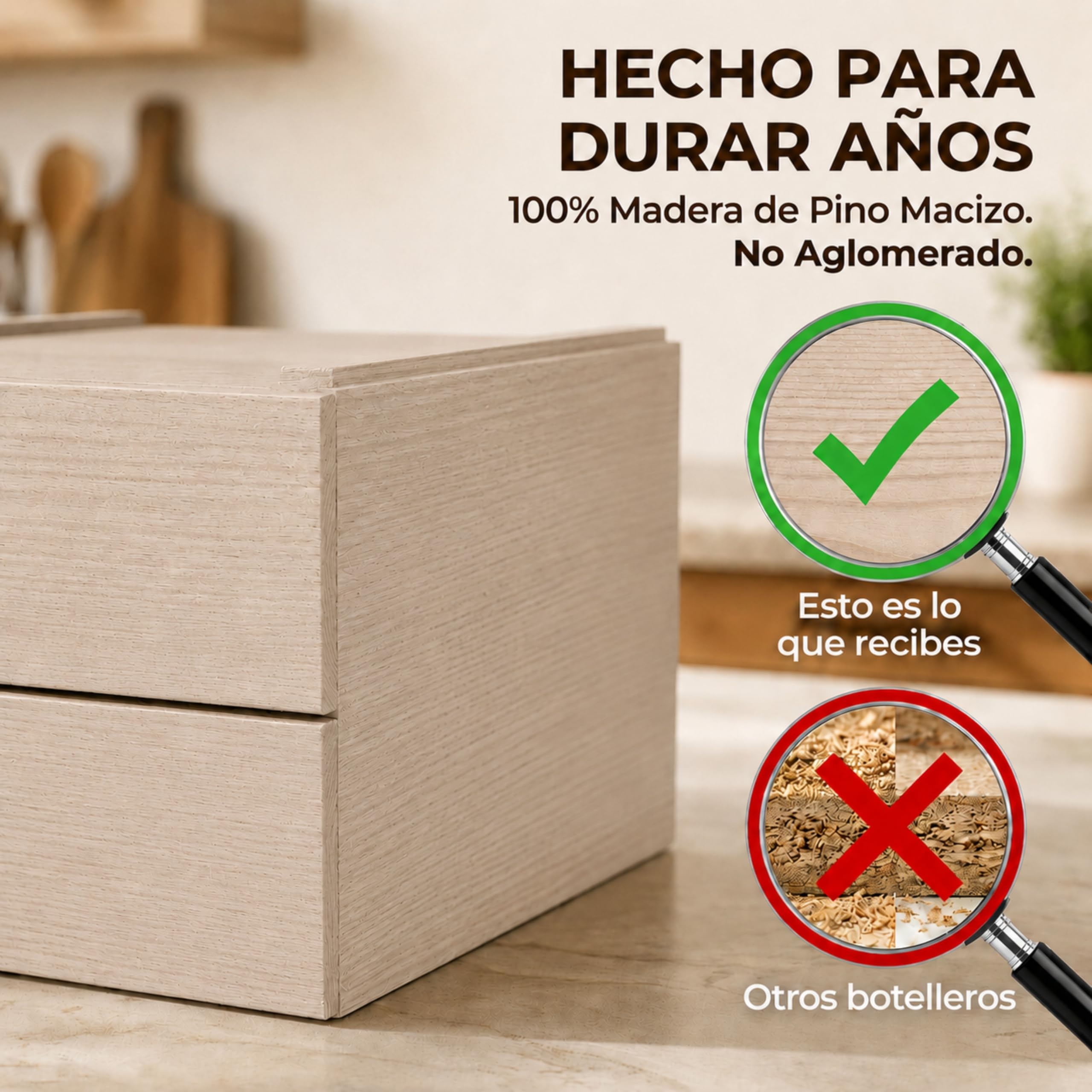 246000 - Botellero Caja para 6 Botellas, Madera, Color Roble Claro