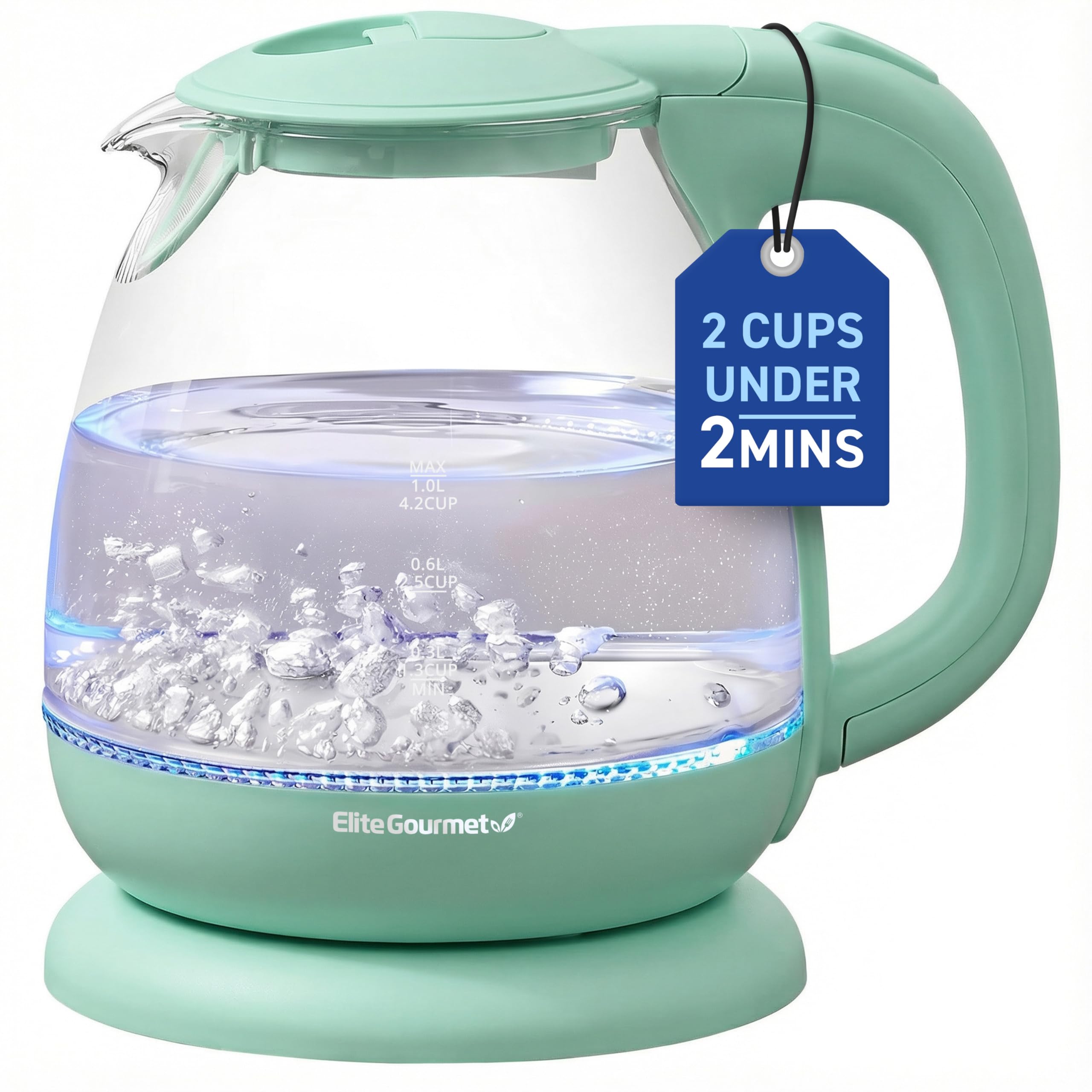 Elite Gourmet - 1 Liter Glass Electric Kettle, BPA Free, Fast Boil, Auto Shut-Off, Boil Protection, 360° Swivel Base with Wireless Service, Marks-image-41
