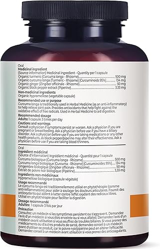 Miniatura 2 de Suplemento orgánico de curcumina de cúrcuma en cápsulas con jengibre y pimienta negra - Tumeric