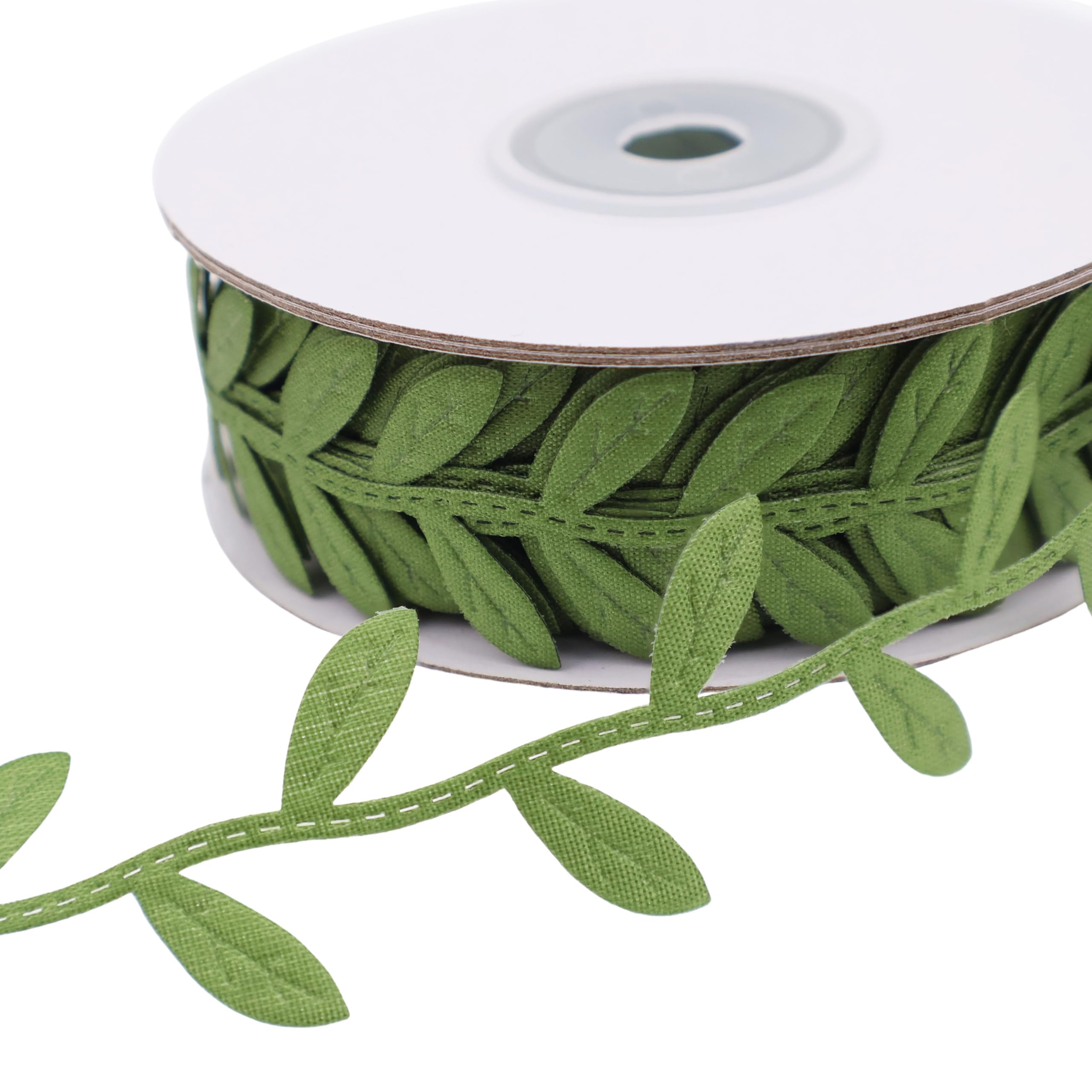 ZNZAKKAOlive Green Leaf Ribbon 20 Yards Artificial Leaves Trim for Gift Wrapping Crafts Party Home Decoration