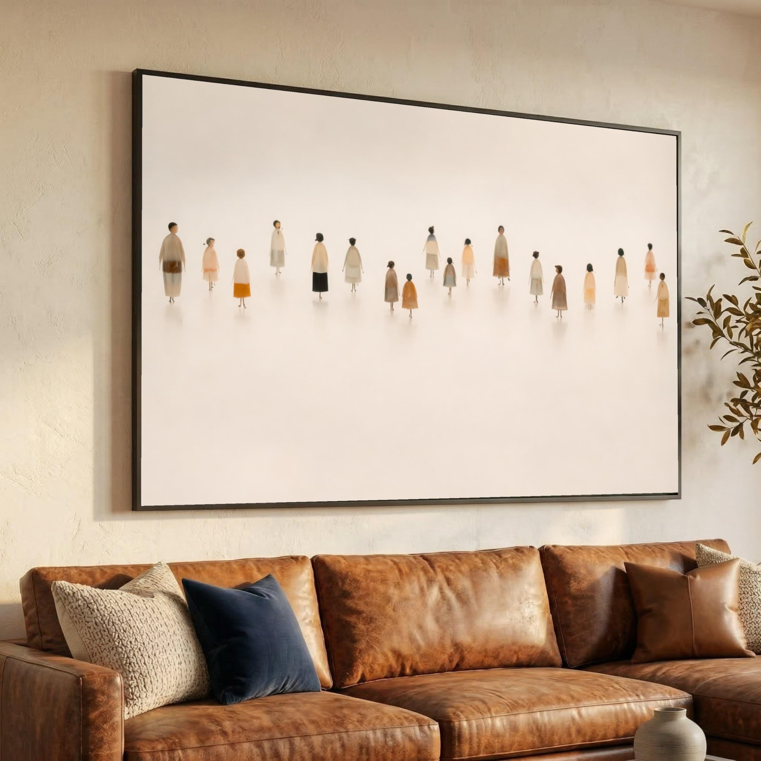 CAOXTART Minimalist Canvas Wall Art, Soft Neutral Tones, Modern Abstract People Silhouettes, Figurative Home Decor Canvas Print(70x110cm/Frameless)