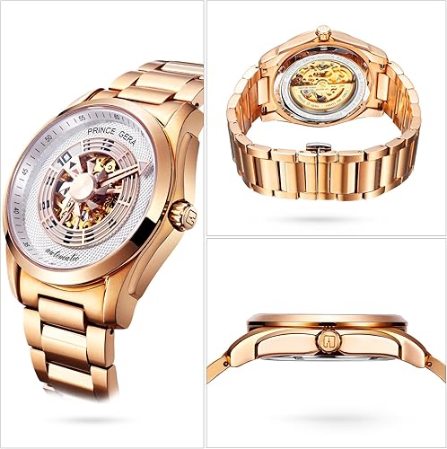 Miniatura 2 de BINLUN Prince GERA - Reloj de pulsera para hombre, mecánico, de acero inoxidable, impermeable, esqueleto automático, para hombre, serie Aeroengine