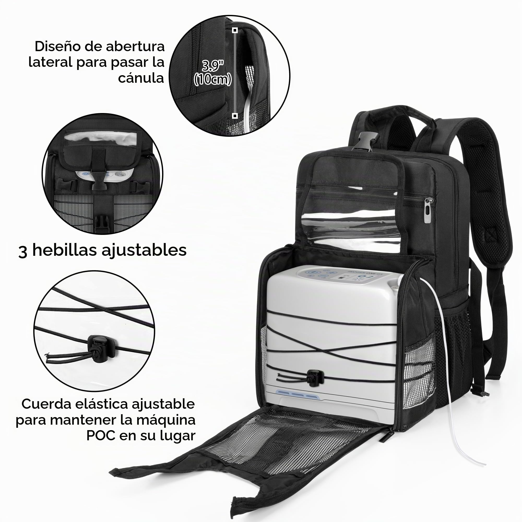 CURMIO Mochilla Concentrador de Oxígeno, Bolsa de Transporte para Concentradores de Oxígeno, Mochila POC Universal con Paneles de Malla, Perfecta para Viajar, Negro, (Sólo Bolsa) | Bolsa para Concentradores de Oxígeno, Mochila POC Universal, Paneles de Ma