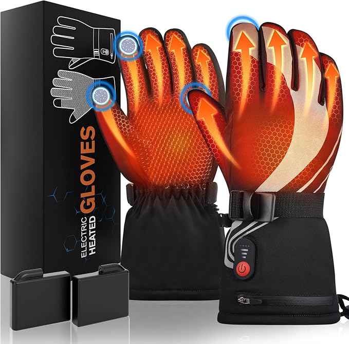 Starines Heated Gloves for Men Women 7.4V Battery Rechargeable Electric Heating Work Gloves Touchscreen Waterproof Hand Warmer for Christmas Winter Outdoor Ski Motorcycle Hiking Camping Hunting Gifts