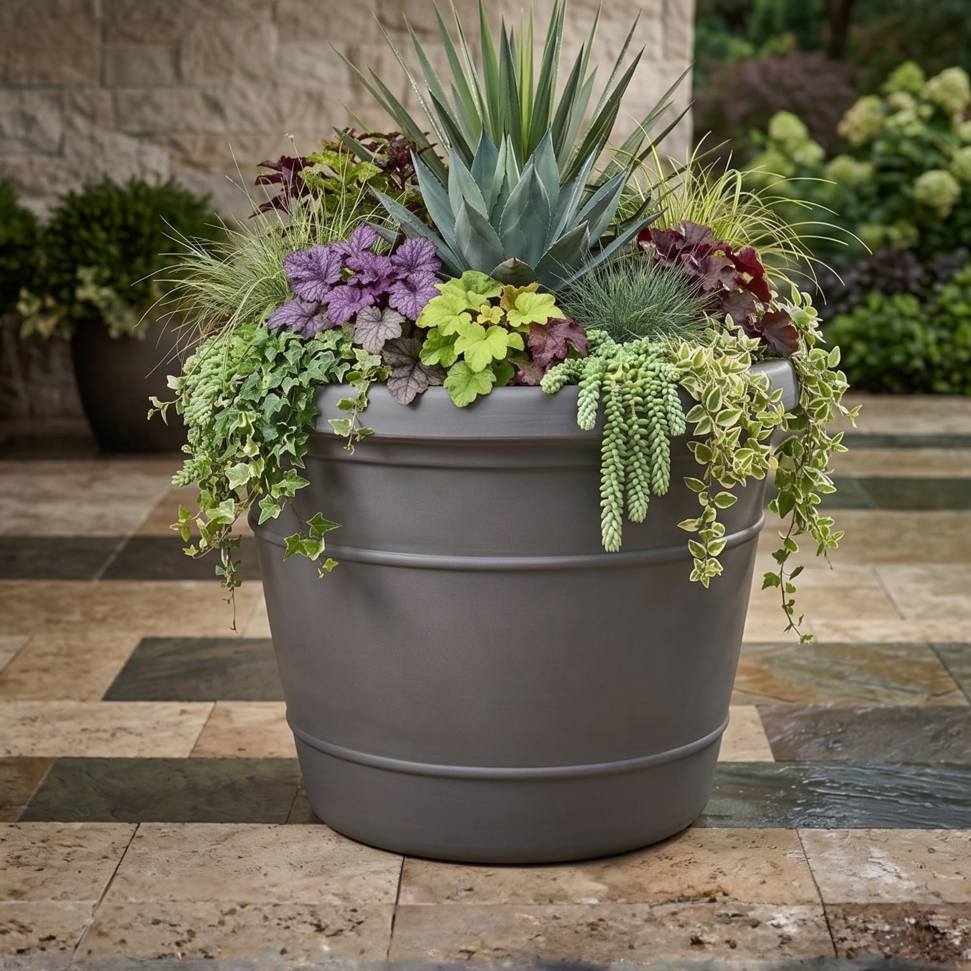 B&Q -  Large Outdoor Planter 104Cm 528L Rotomoulded Heavy Duty Plastic Plant PotKensington Clay