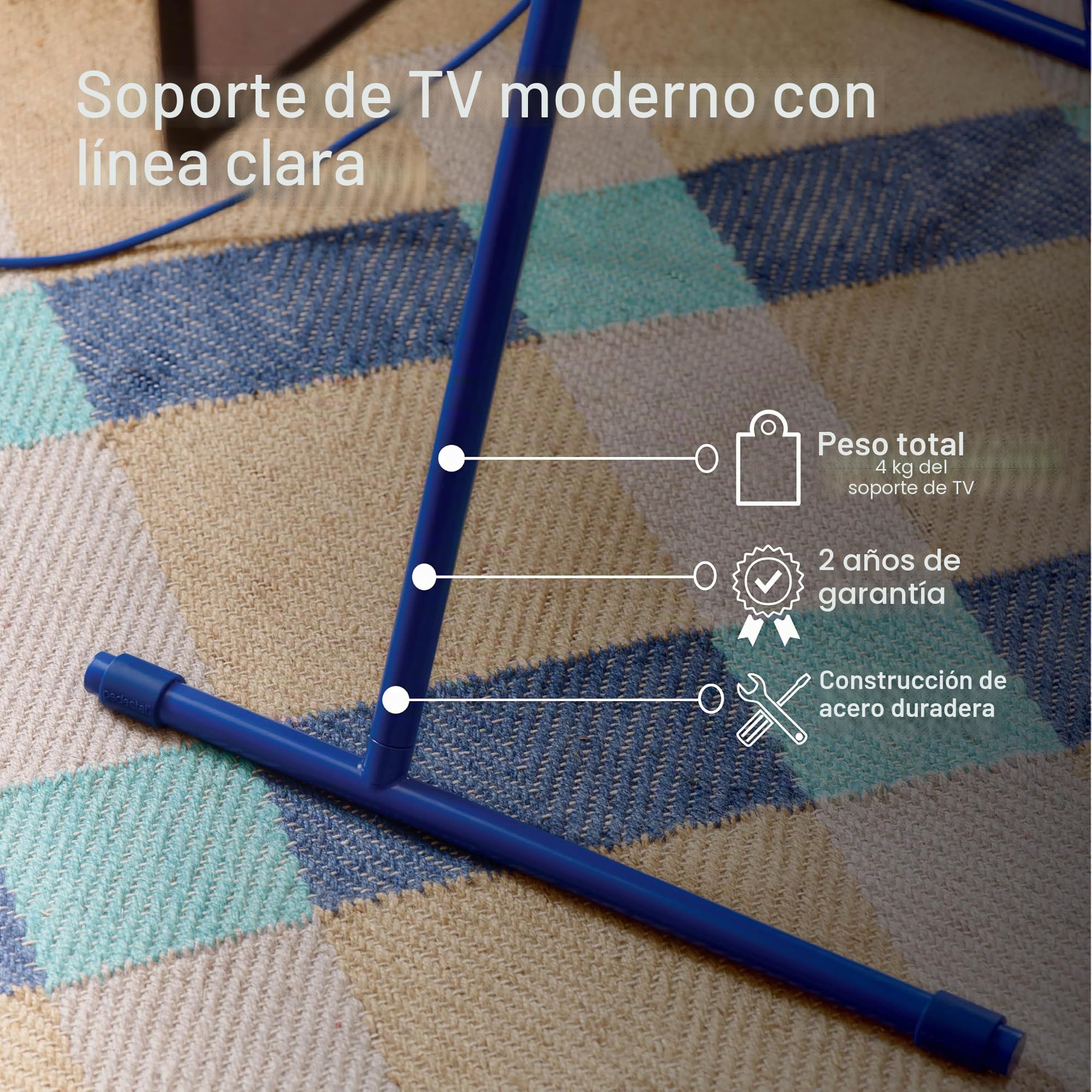 Pedestal Viva TV - Soporte para TV de 40 a 70 pulgadas, diseño moderno, patas resistentes de acero inoxidable, elegante base para TV con patas inclinadas y patas redondeadas (azul)