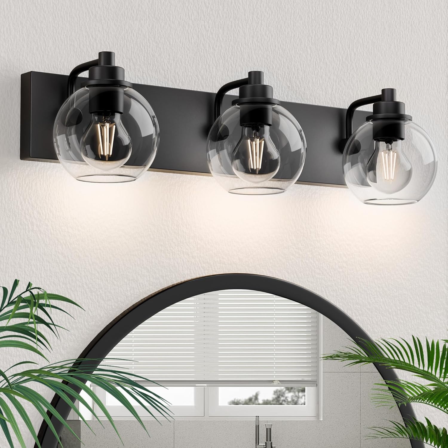 Espird Bathroom Light Fixtures-Matte Black Vanity Lights for Bathroom, Modern Black Vanity Lights 3-Light Bathrooms Lighting Fixtures Over Mirror with Clear Glass Shade 3-Light ?Matte Black