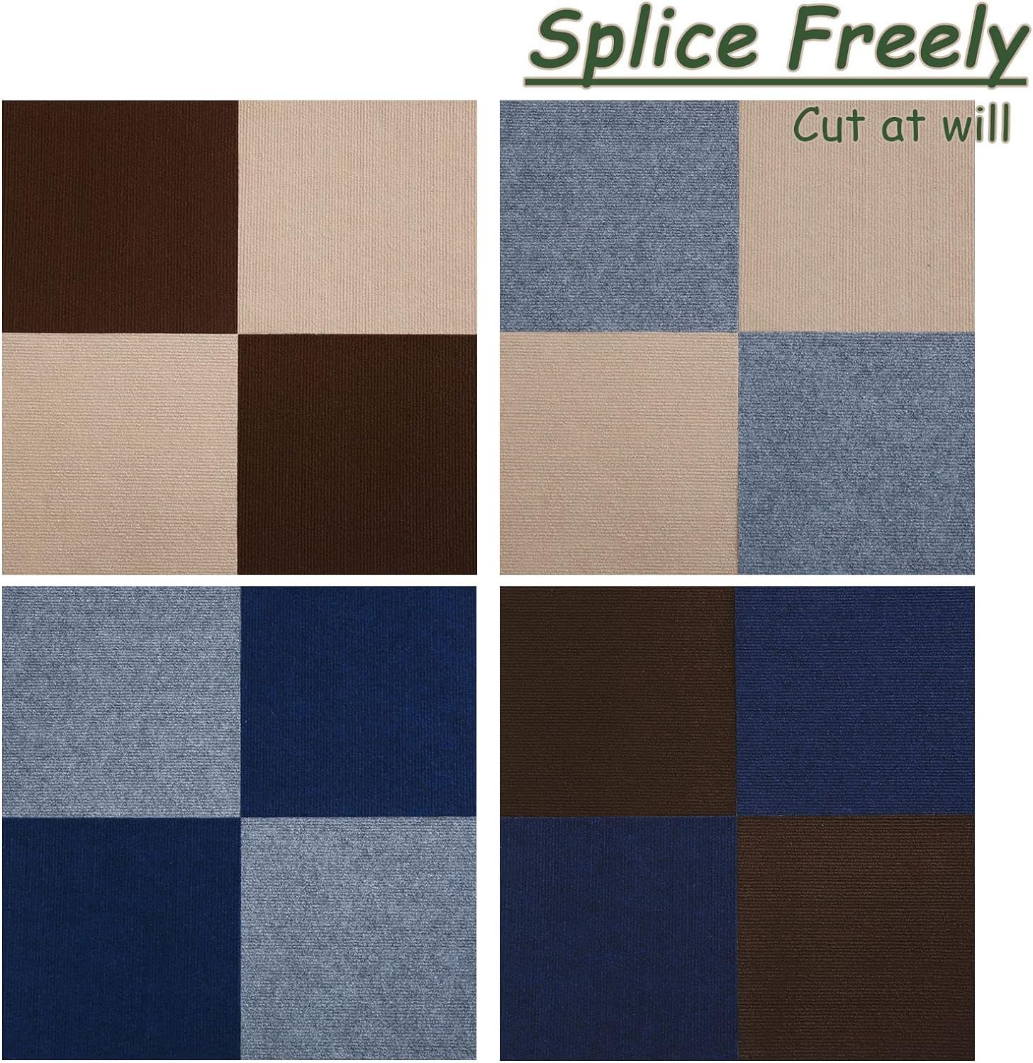 Dalles de Moquette Auto-adhésives de 12 Pouces, Dalles de Moquette Auto-adhésives Amovibles, Tapis de Sol antidérapants, à décoller et à Coller, lavables en Machine(Beige+Grey)