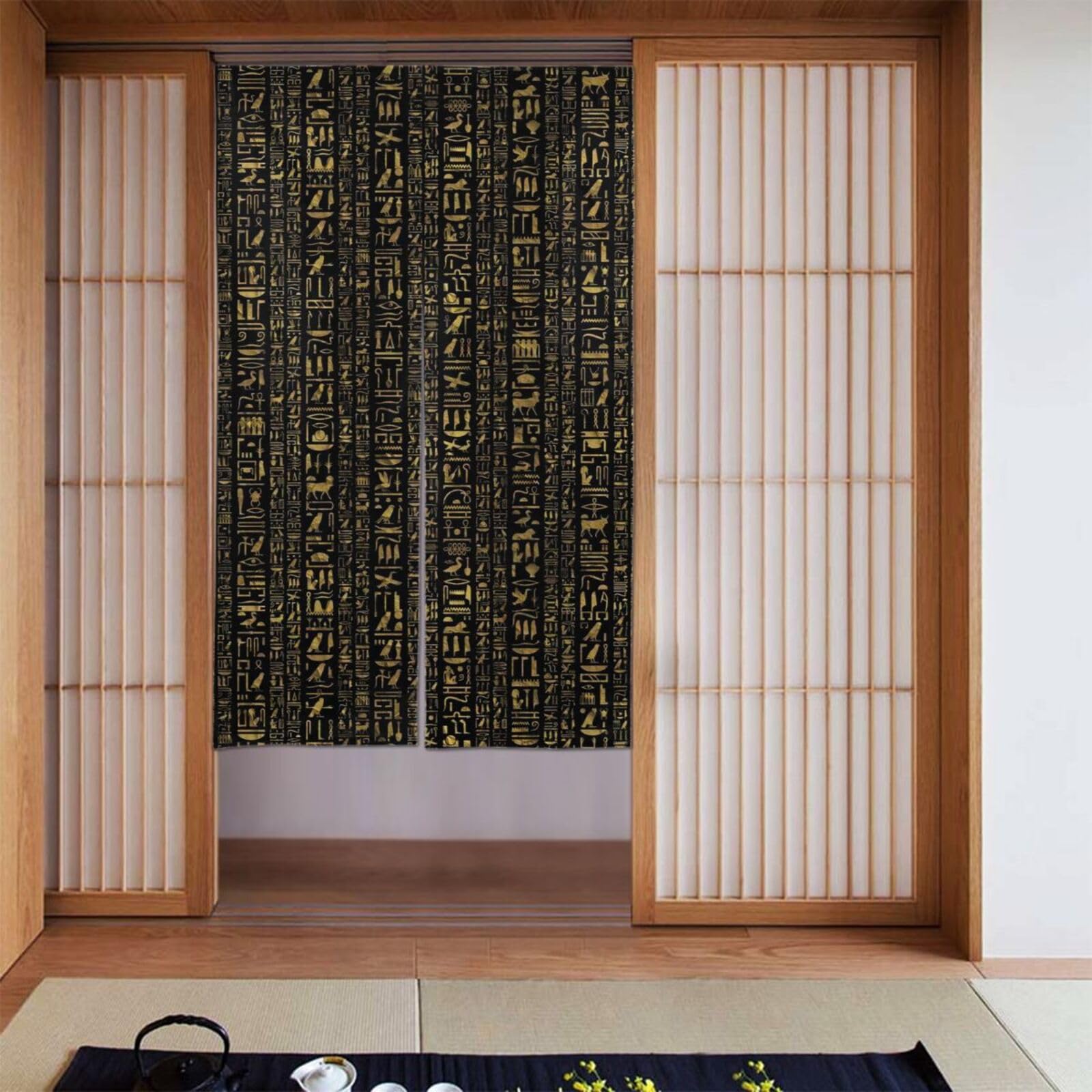 Lukiyys Anubis Egyptian God Hieroglyphs Door Curtains,Doorways Curtains for Windows,Bedroom Divider 34"X 56"