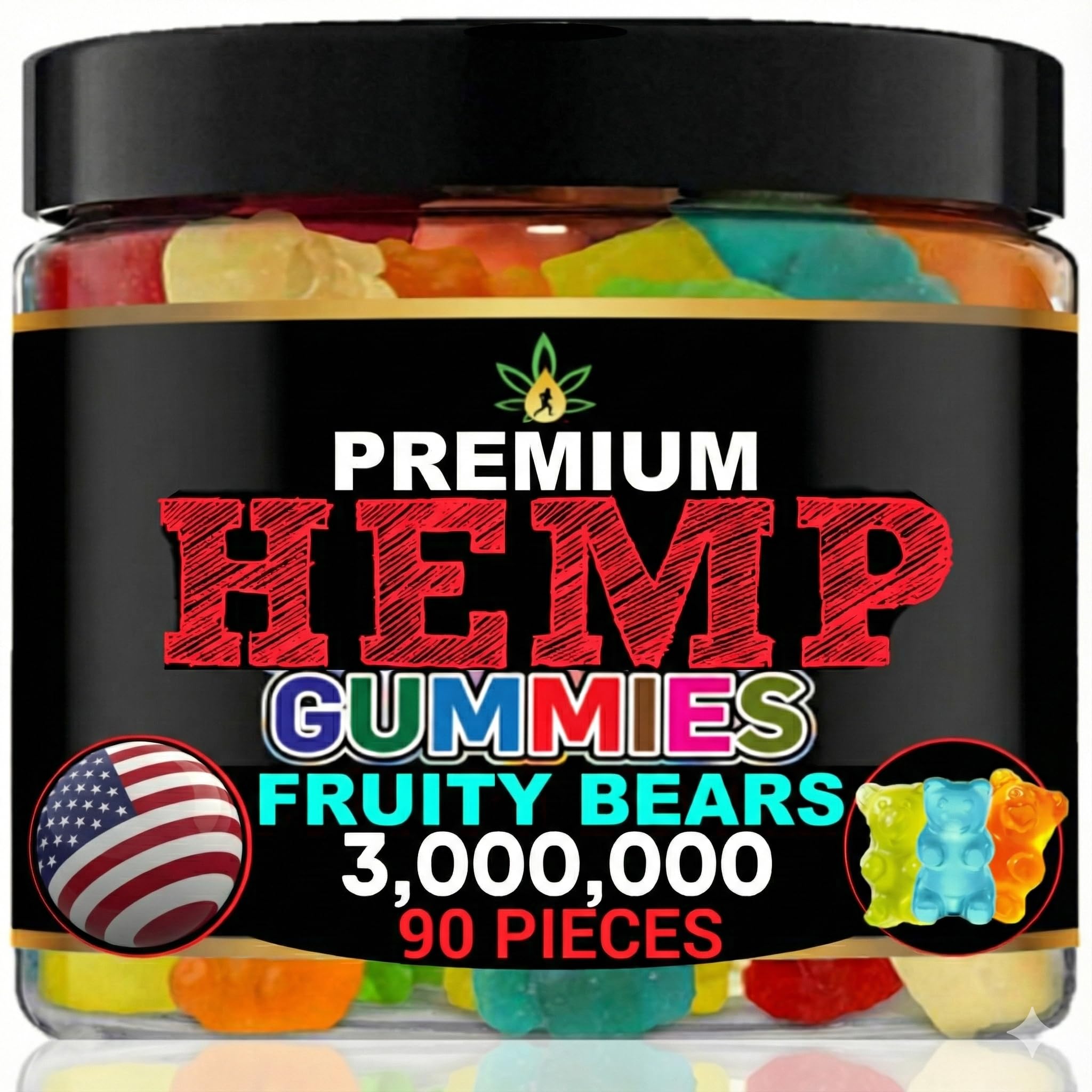 Hemp Gummies for Sleep-Infused Bedtime Candy Support, Relax, Calm, Discomfort-High Potency Hempoil Gummy Bears Peace and Relaxation-Fruity Flavors-Natural Omega Hemp Edibles-Made in USA-90 Bears