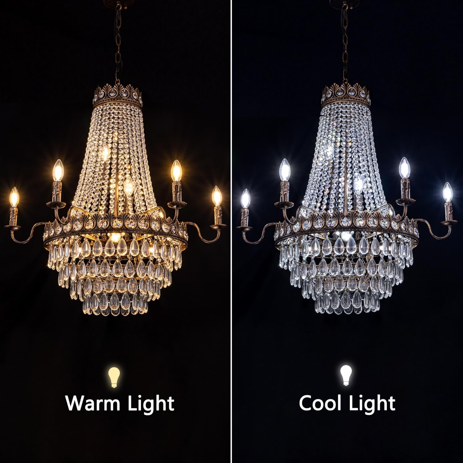 TOCHIC 31.5" D French Empire Crystal Chandelier, 11 Light Bronze Farmhouse Pendant Light for Dining Room, Living Room, Foyer, Entryway, Bedroom, Kitchen Island, Staircase