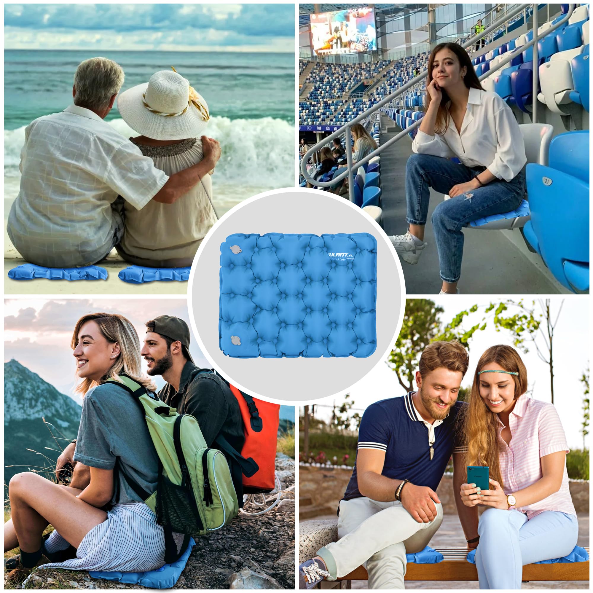 EULANT Aufblasbares Camping Sitzkissen,Wasserdicht Handpressen Luftkissen,Ultraleicht Reisekissen für Strand,Wandern Angeln Bootfahren,oder bei Konzerten, Strand