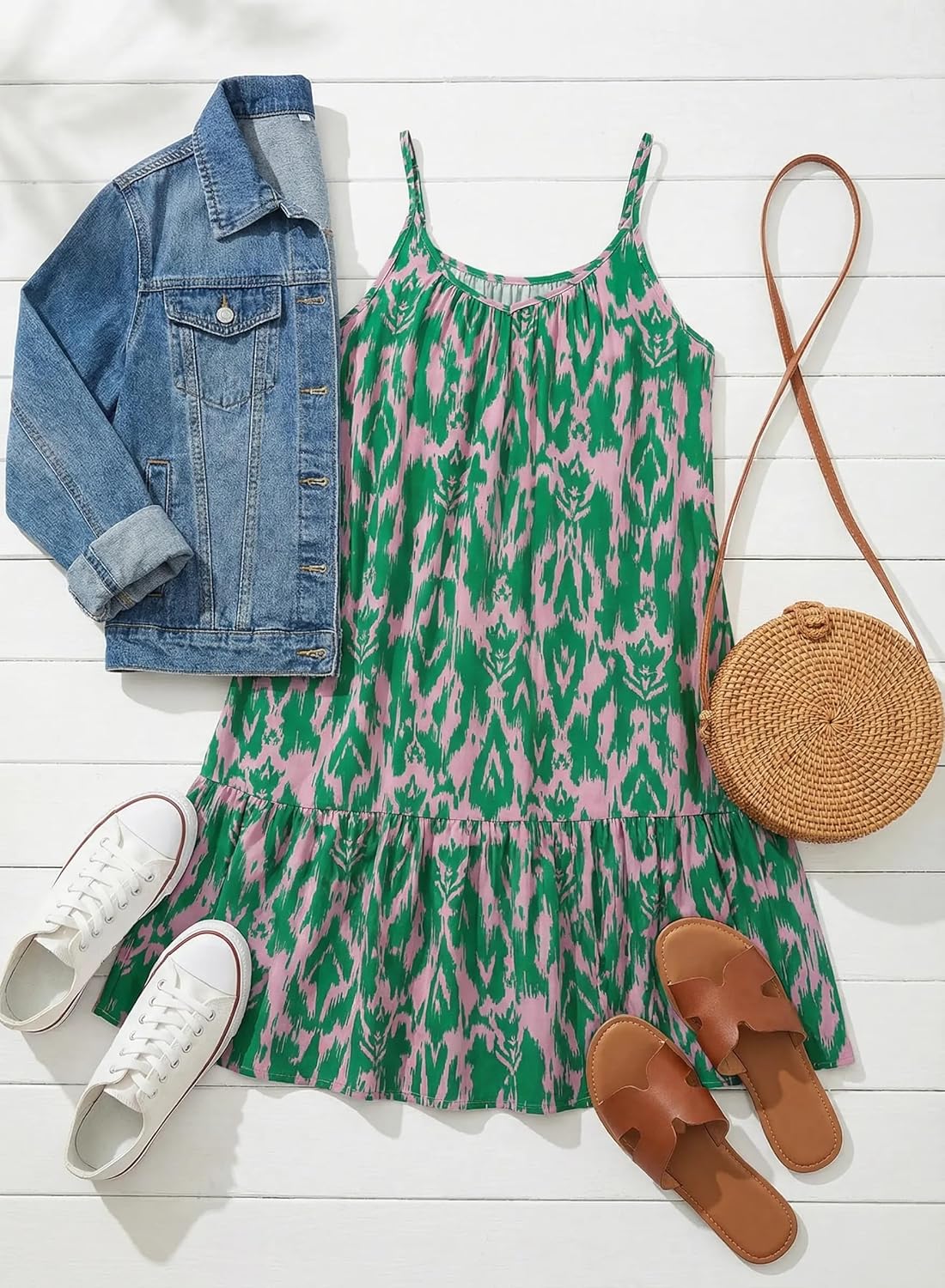 Dokotoo Summer Dresses for Women 2026 Spaghetti Strap Sexy Deep V Neck Smocked Ruffle Flowy Boho Dresses - Image 5