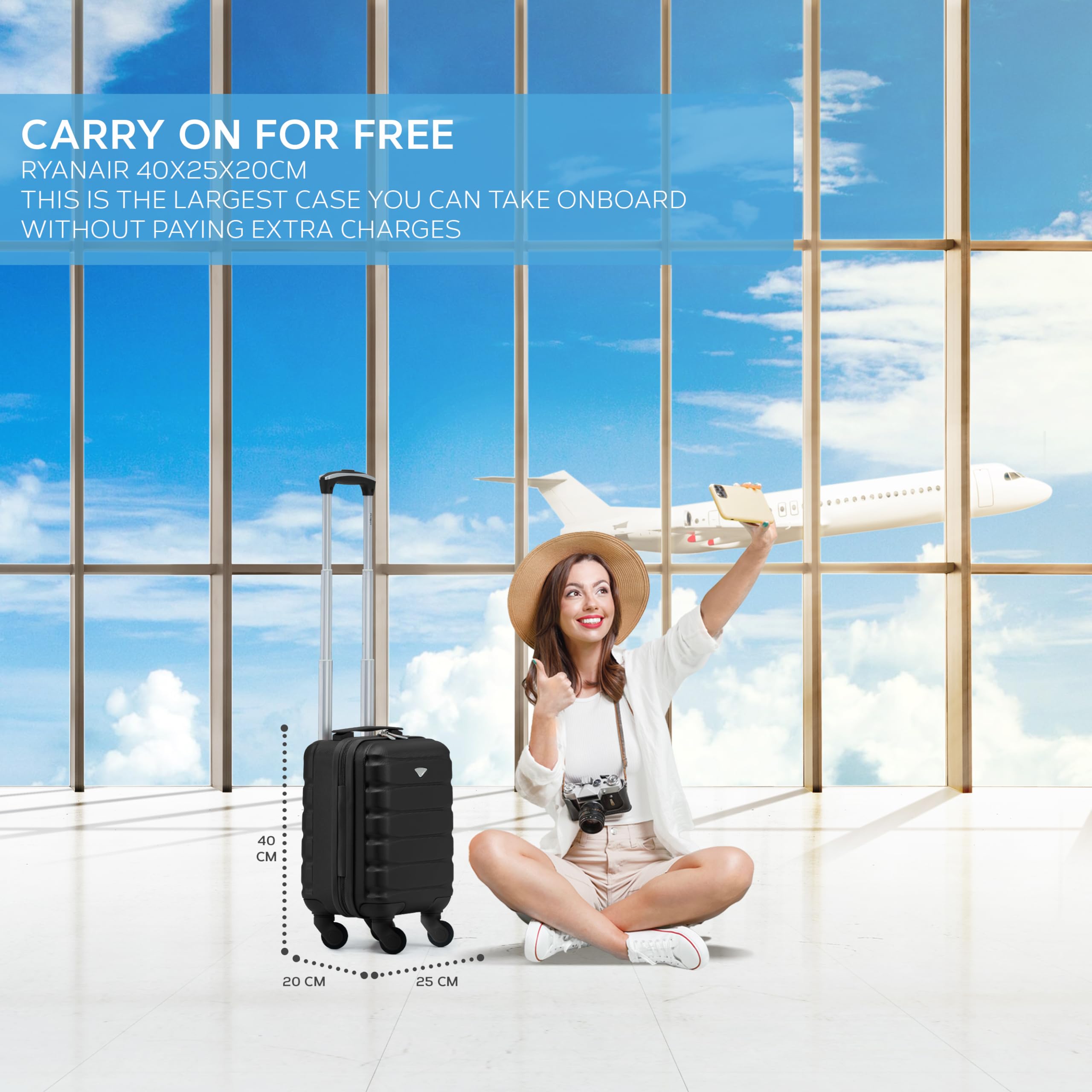 Flight Knight Set di 3 Valigia Rigida Leggera Per Bambini Con 4 Ruote Approvata Senza Ulteriori Costi Per Easyjet, Ryanair E Molte Altre - Bagaglio a Mano Cabina Per Bambini Bagaglio a Mano 40x20x25