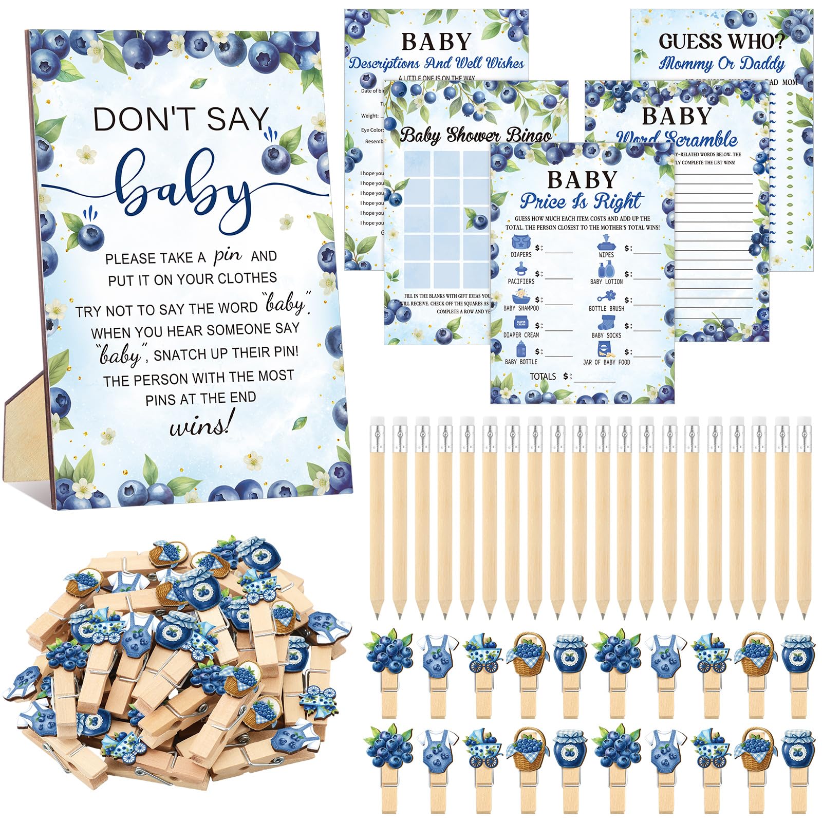 Patelai 321 Pcs Baby Shower Games Supplies, Blueberry
