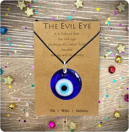 Miniatura 2 de Long tiantian - Collar de ojo turco de vidrio para el mal de ojo, con cuerda de cuero para mujeres y hombres, protege la suerte, color azul