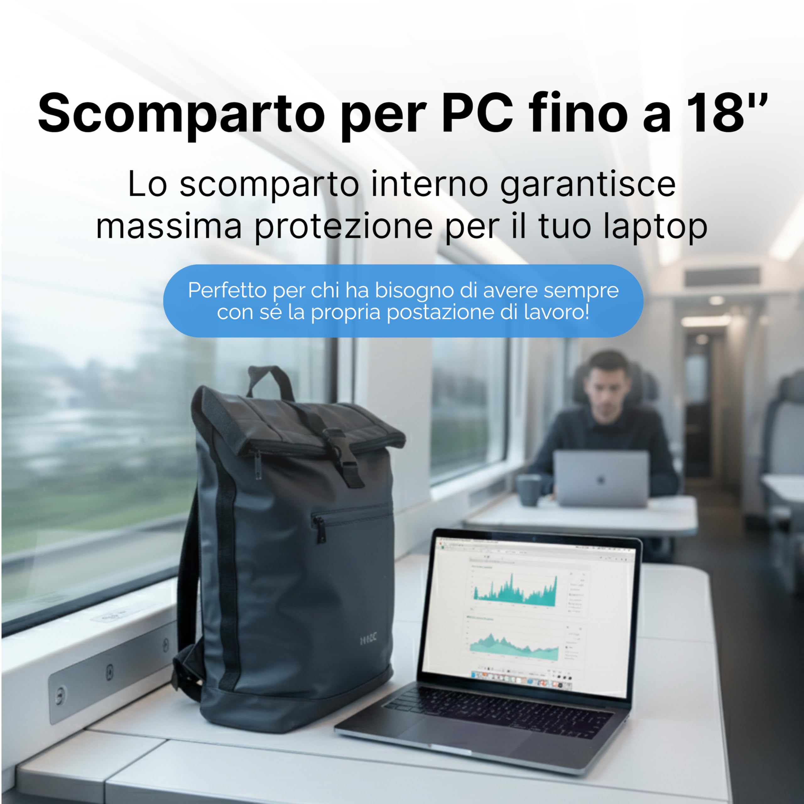 MASC Zaino Rolltop Impermeabile per Uomo e Donna, Zaino da Lavoro Elegante, 21L Capiente con Scomparto Porta Pc 18 Pollici