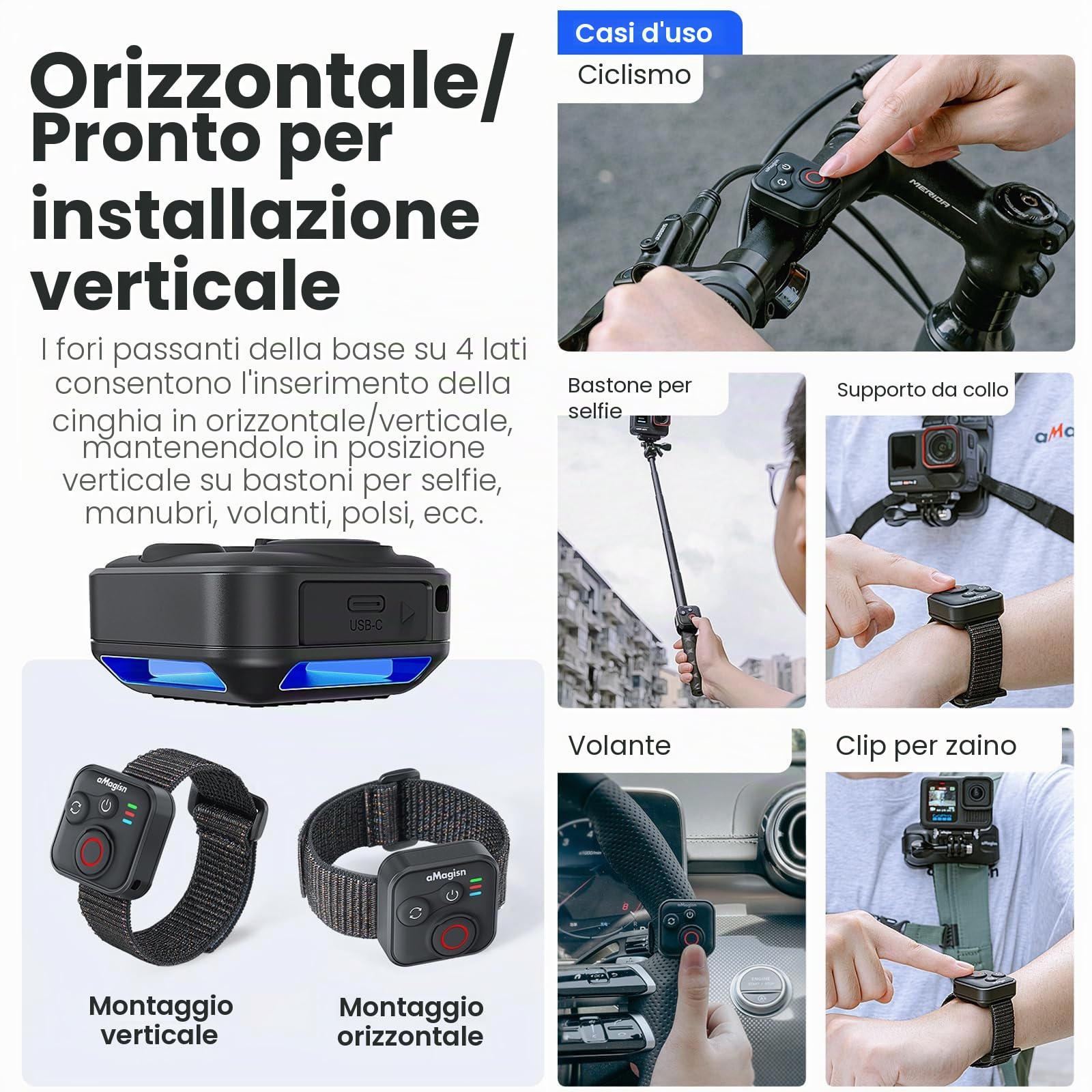 Telecomando Bluetooth per Insta360 Ace Pro 2 X5 ONE RS GoPro Hero 13 12 Telecomando Wireless con Cinturino da Polso Gamma 50M Accessori per Telecamera Intelligente Azione Impermeabile per Sport