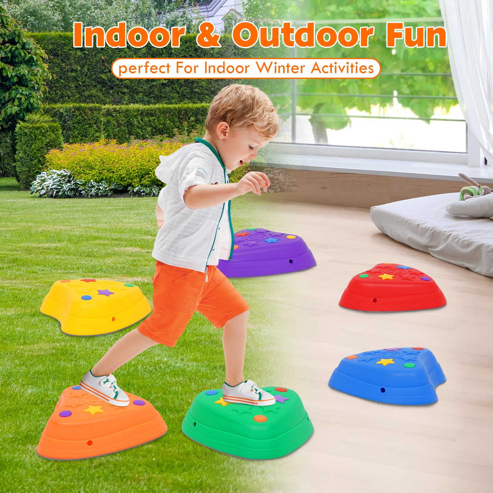 Piedras de Equilibrio para Niños,6 Piezas de Piedras Apilables con Superficie Antideslizante Juguete Sensorial para Interior y Exterior,Juego de Jardín para Desarrollar la Motricidad Fina
