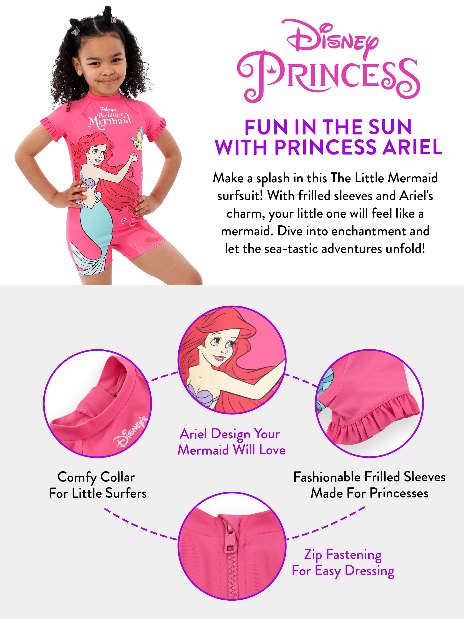 Disney Costume da Bagno The Little Mermaid | Ariel Costume Bambina Piscina | Costumi Intero Bambina Piscina