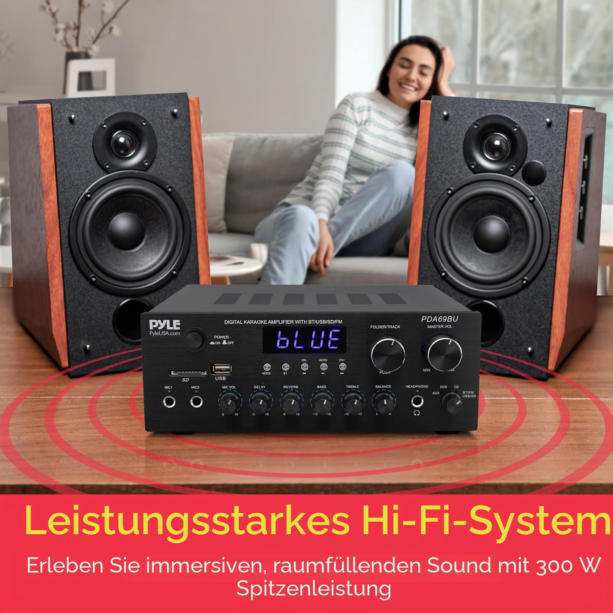 Pyle Stereo Amplifier Audio Receiver Sound System with Bluetooth Wireless Streaming, MP3/USB/SD/AUX/FM Radio