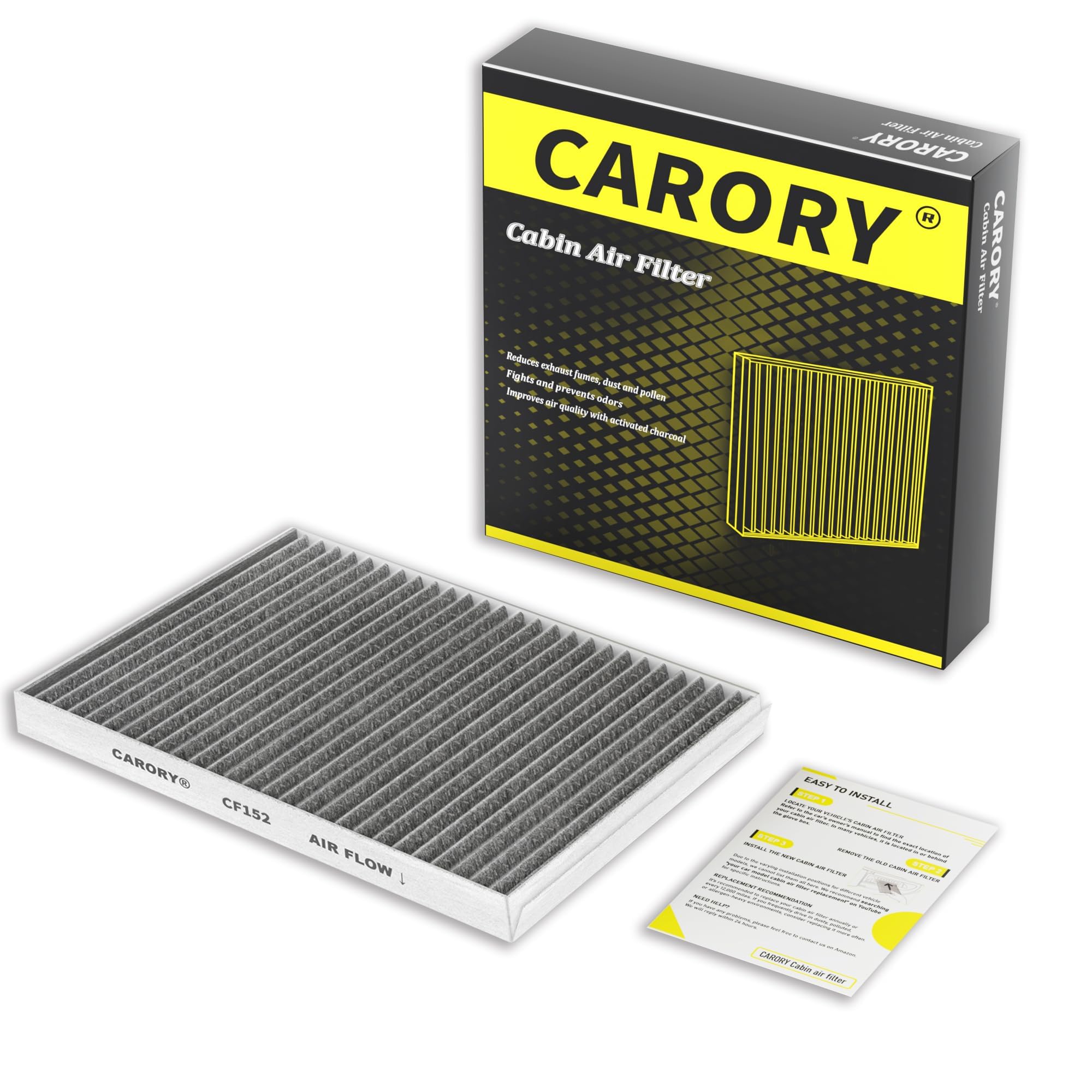 Cabin Air Filter w/Activated Carbon for Ford Mustang 2015 2016 2017 2018 2019 2020 2021 2022 2023 2024, FR3Z-19N619-A, CF12152, FP-78