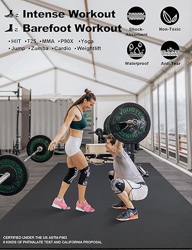 Miniatura 6 de Tapete de ejercicio grande de 8 x 5 pies | 12 x 6 pies para gimnasio en casa, tapete de ejercicio resistente para suelo de gimnasio, esterilla de