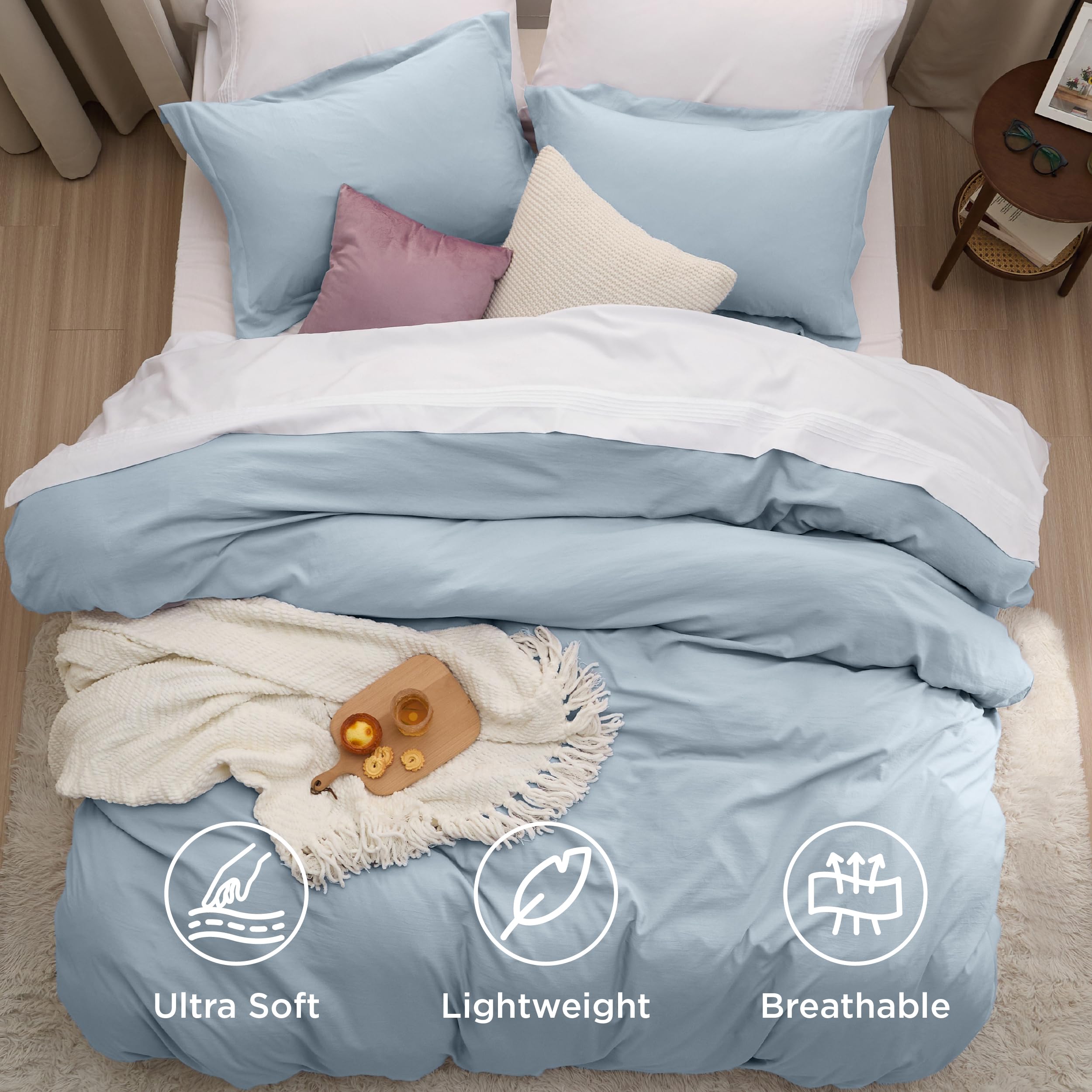 Bedsure Celestial Blue Duvet Cover King Size - 3 Pieces Prewashed Cotton-Like Polyester Extra Soft Bedding Set, Includes 1 Duvet Cover 104x90 Inches with Zipper Closure & 2 Pillow Shams, No Comforter - 4